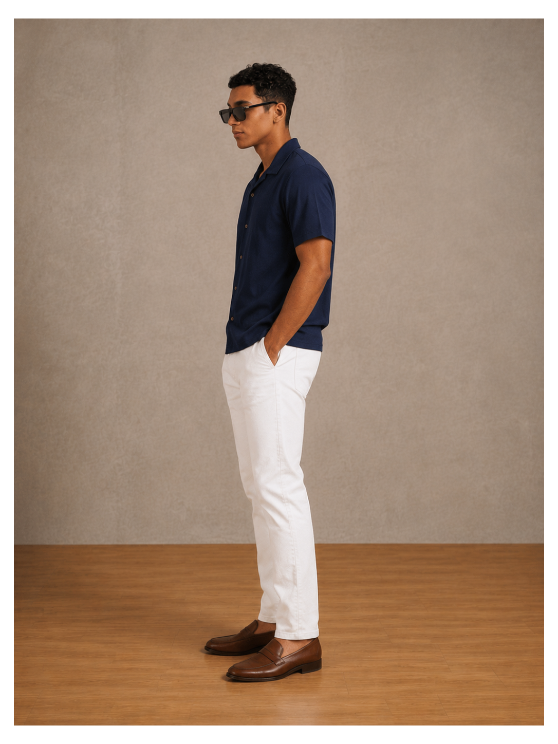 Men's Premium Heavyweight Cotton Cuban Collar Shirt – Midnight Navy