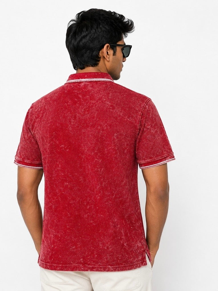 Avenster Explorer Polo – Crimson Red Acid Wash