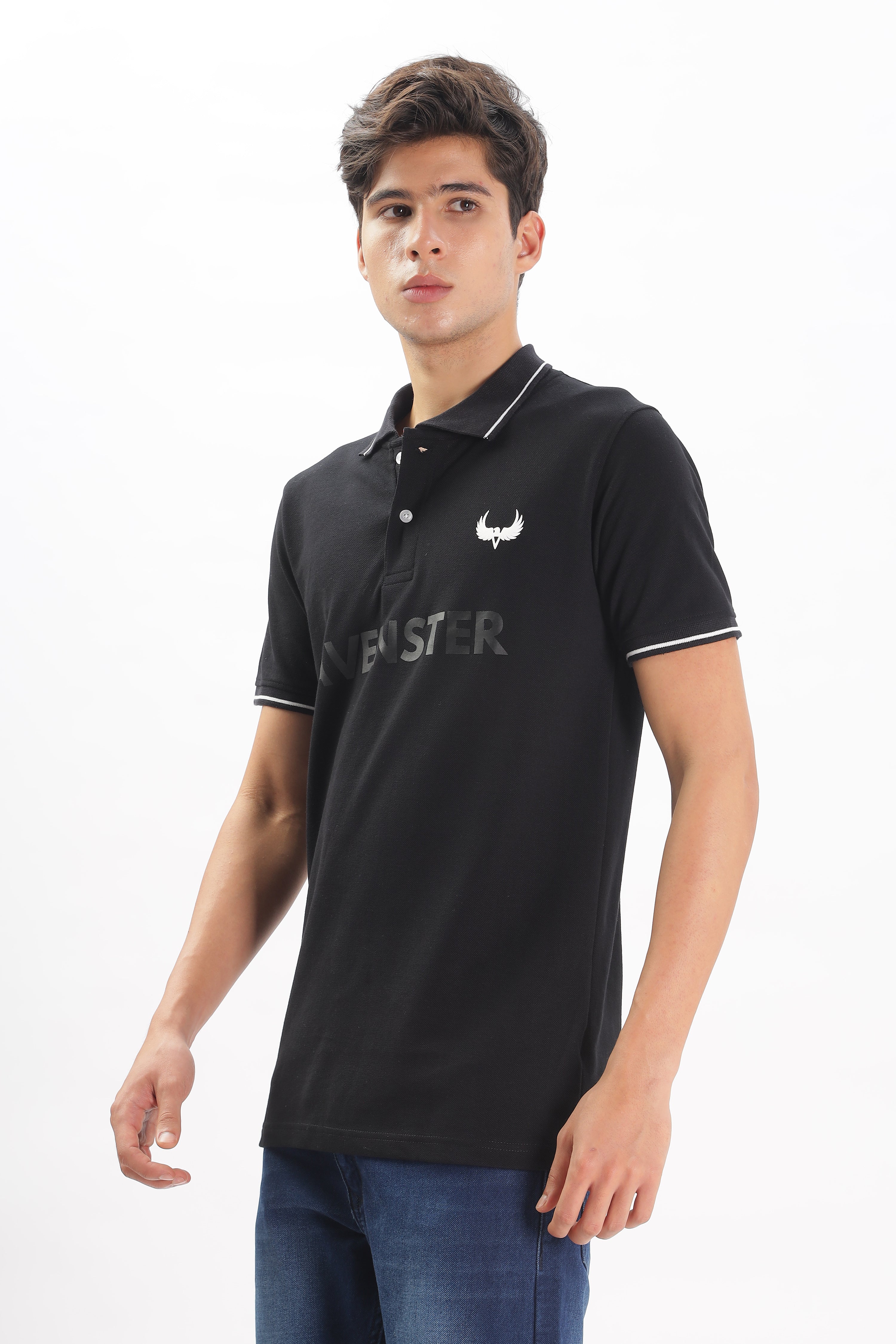 Avenster Men's Black Cotton Polo Shirt