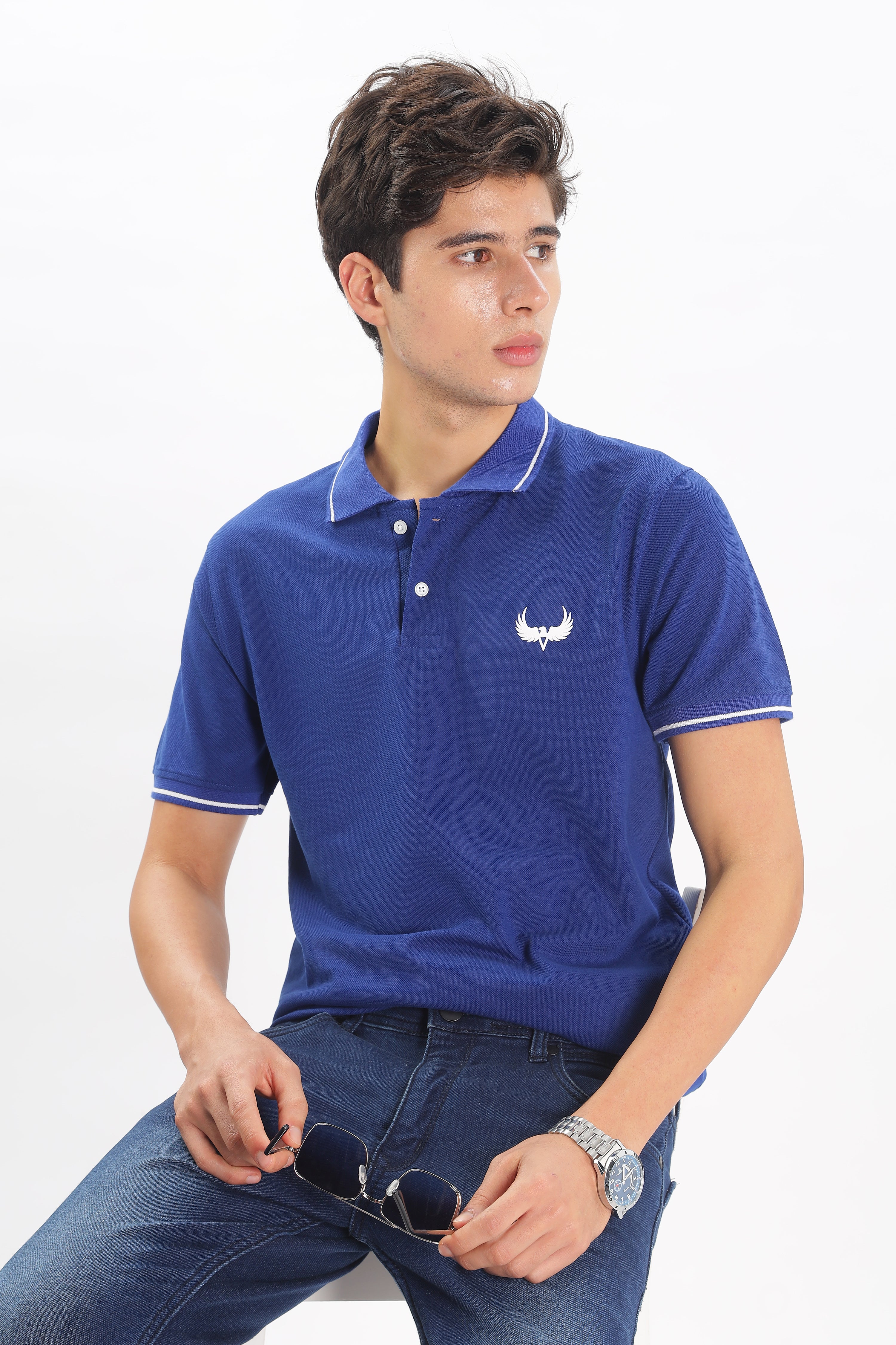 Avenster Men's Royal Blue Cotton Polo Shirt