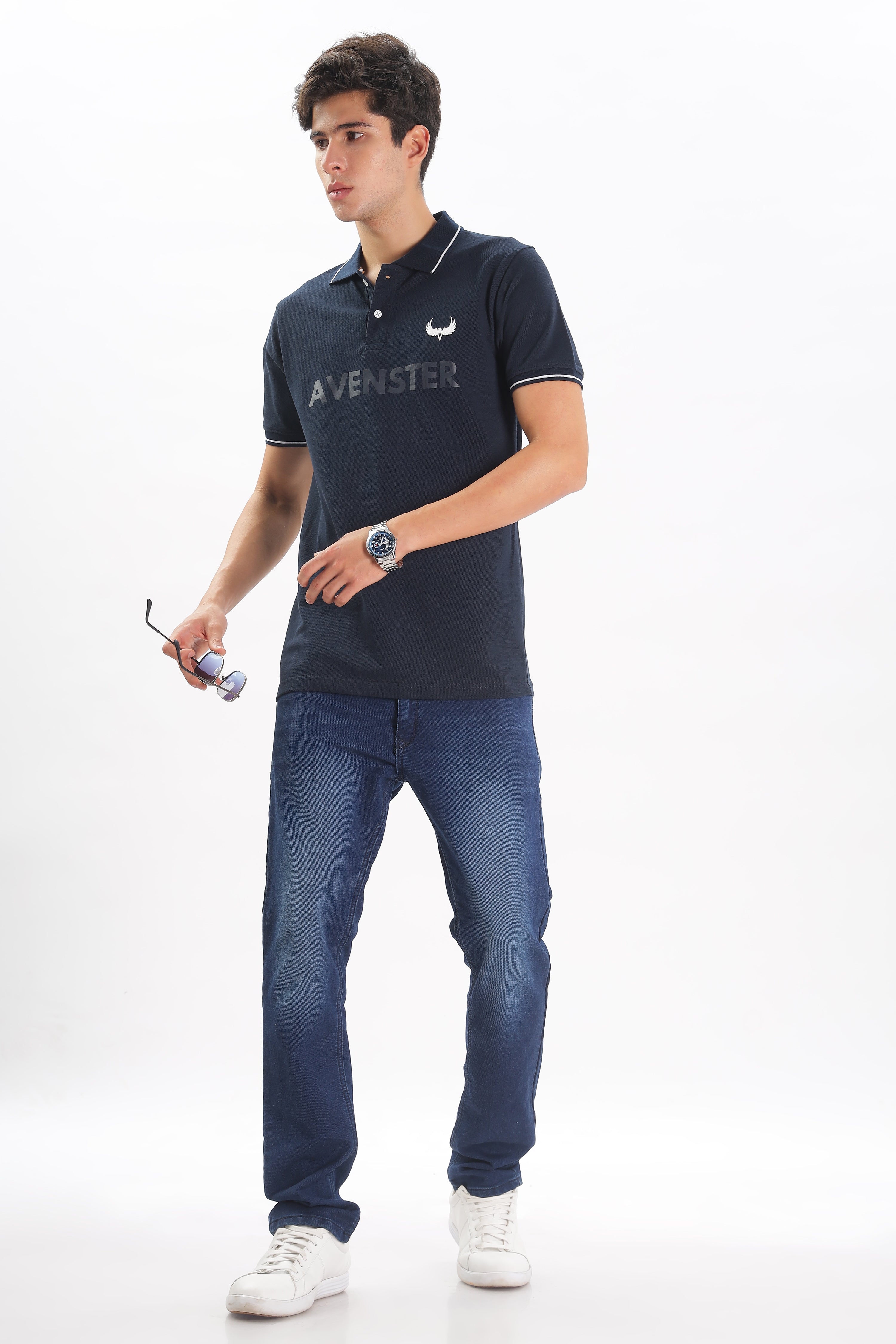 Avenster Men's Navy Blue Cotton Polo Shirt
