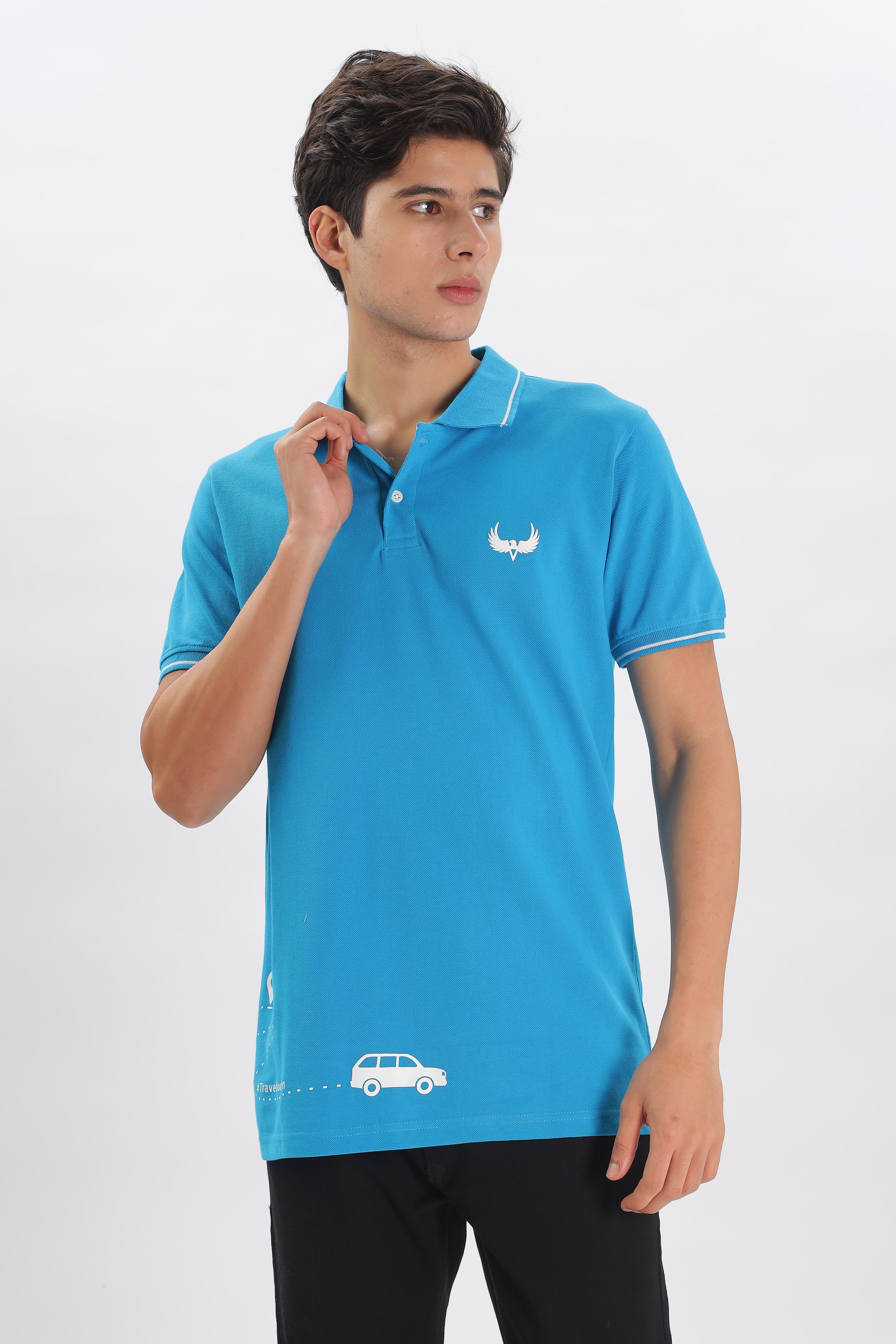Avenster Men's Blue Cotton Polo Shirt