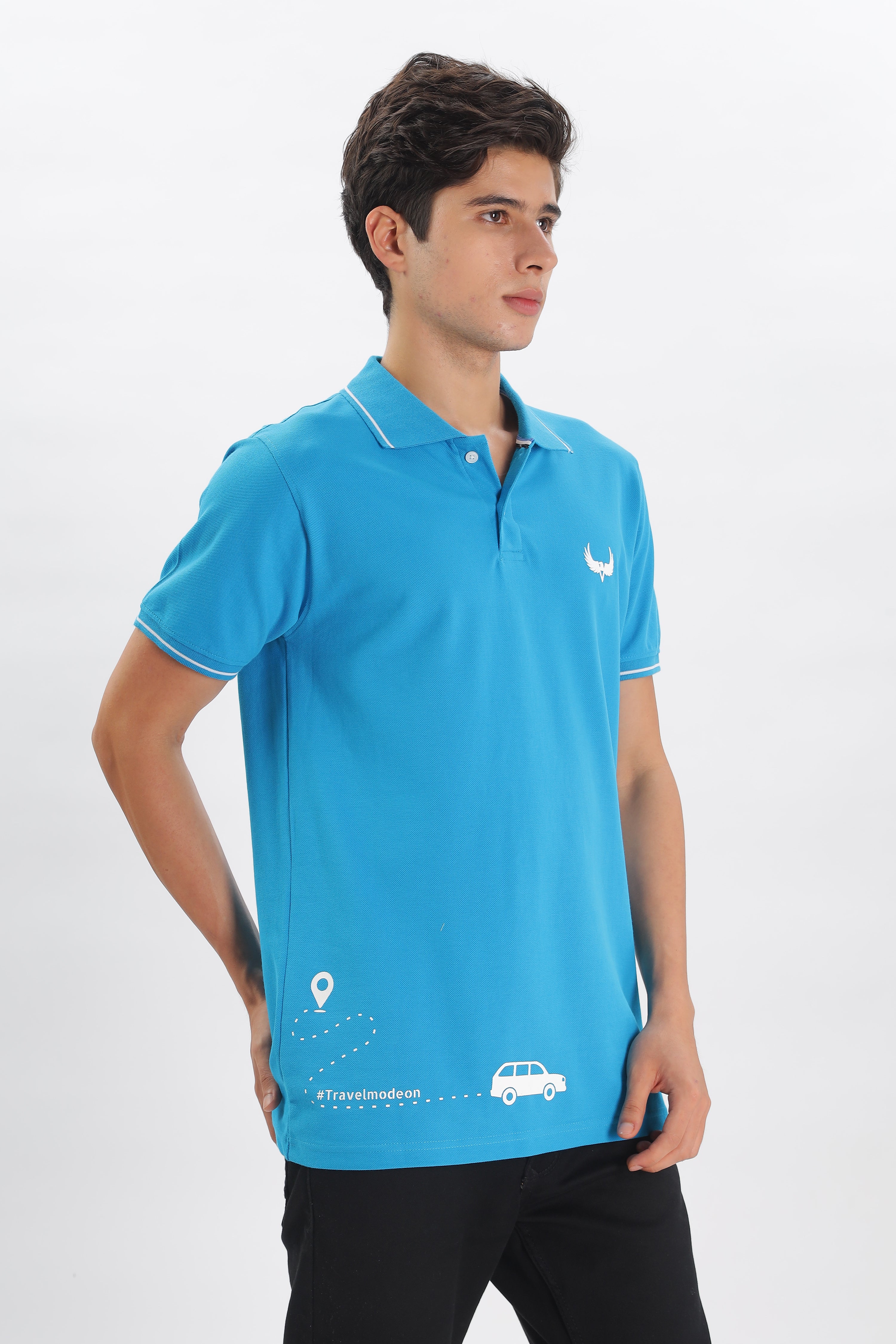 Avenster Men's Blue Cotton Polo Shirt