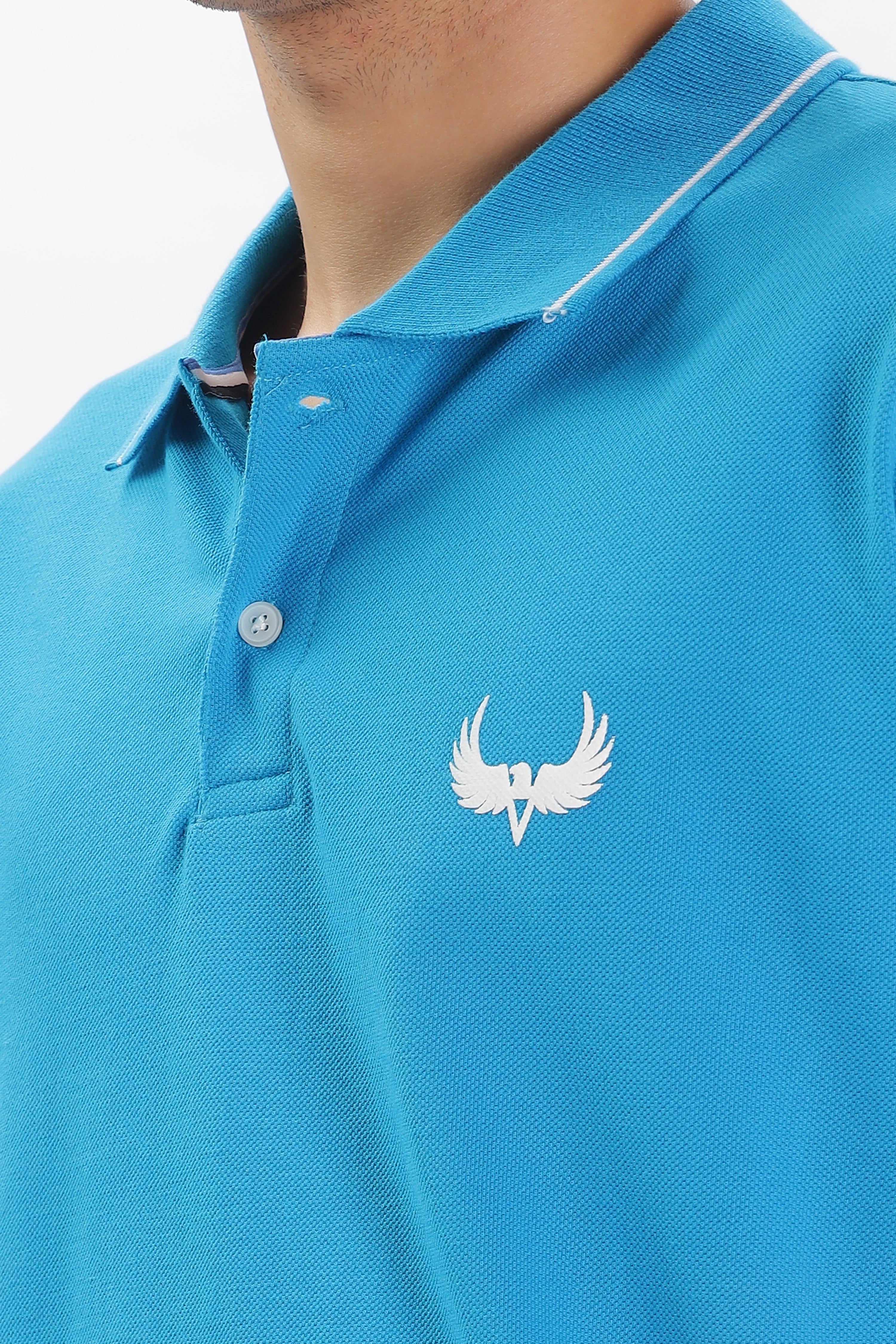 Avenster Men's Blue Cotton Polo Shirt