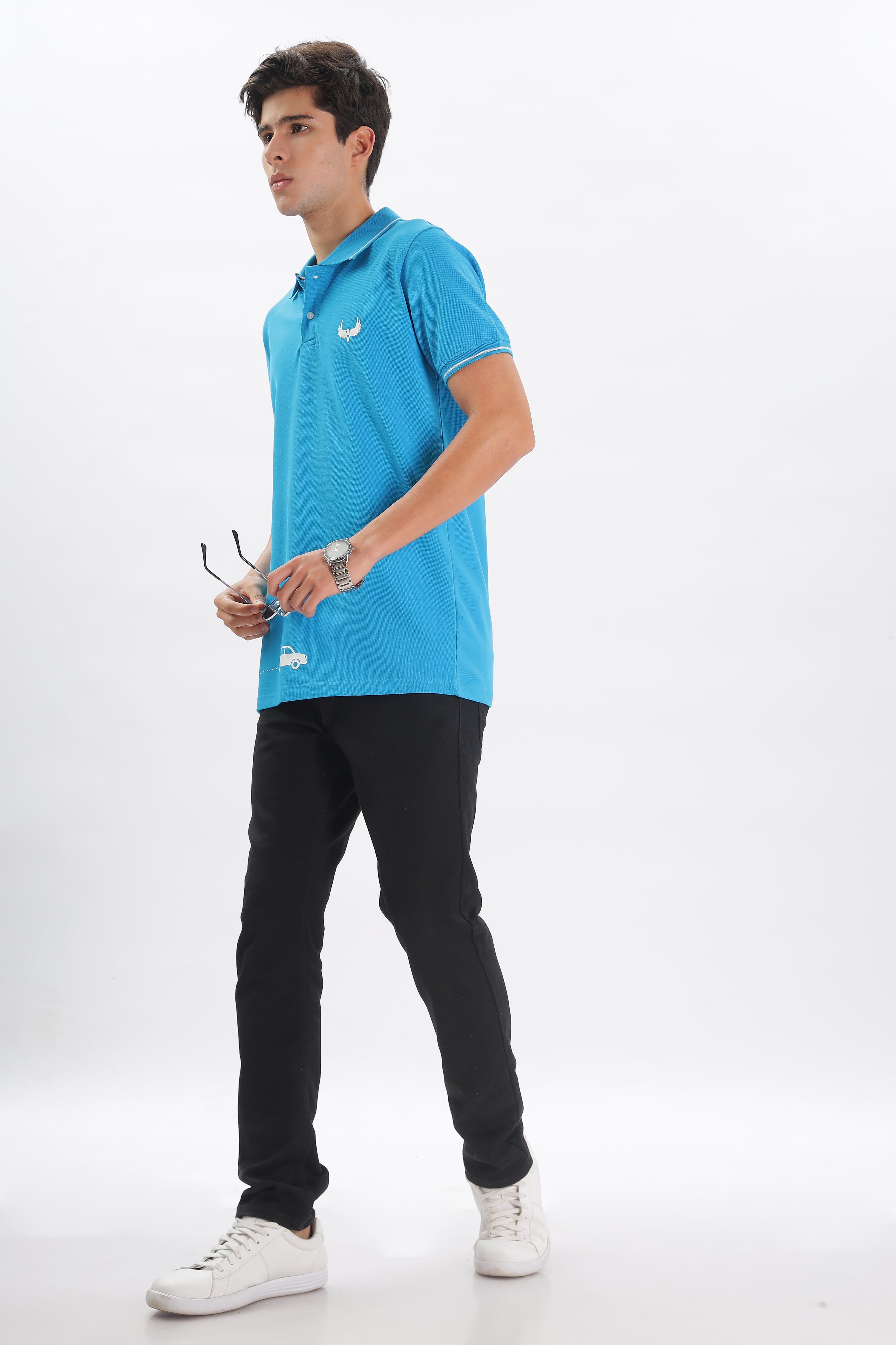 Avenster Men's Blue Cotton Polo Shirt