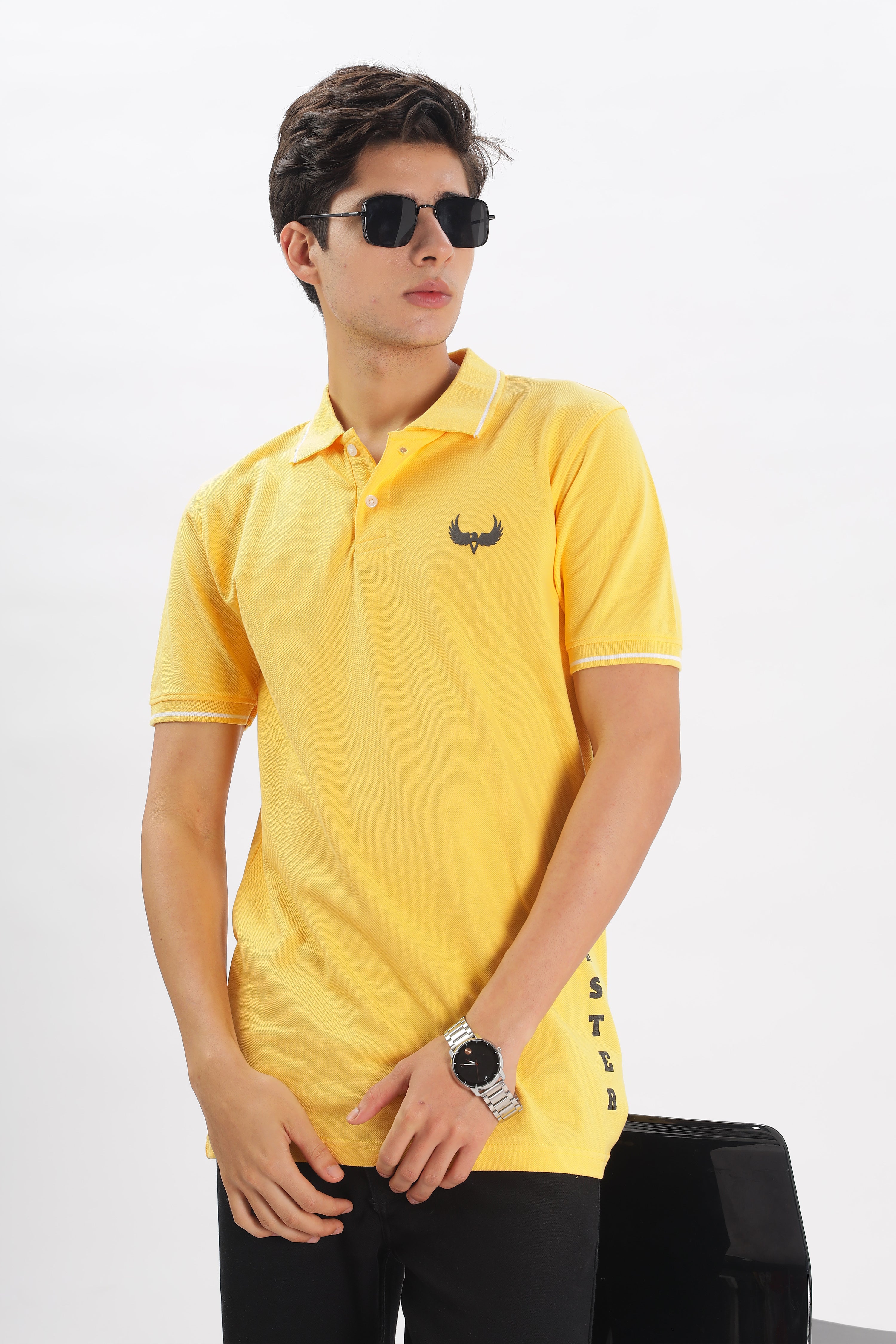 Avenster Men's Yellow Cotton Polo Shirt