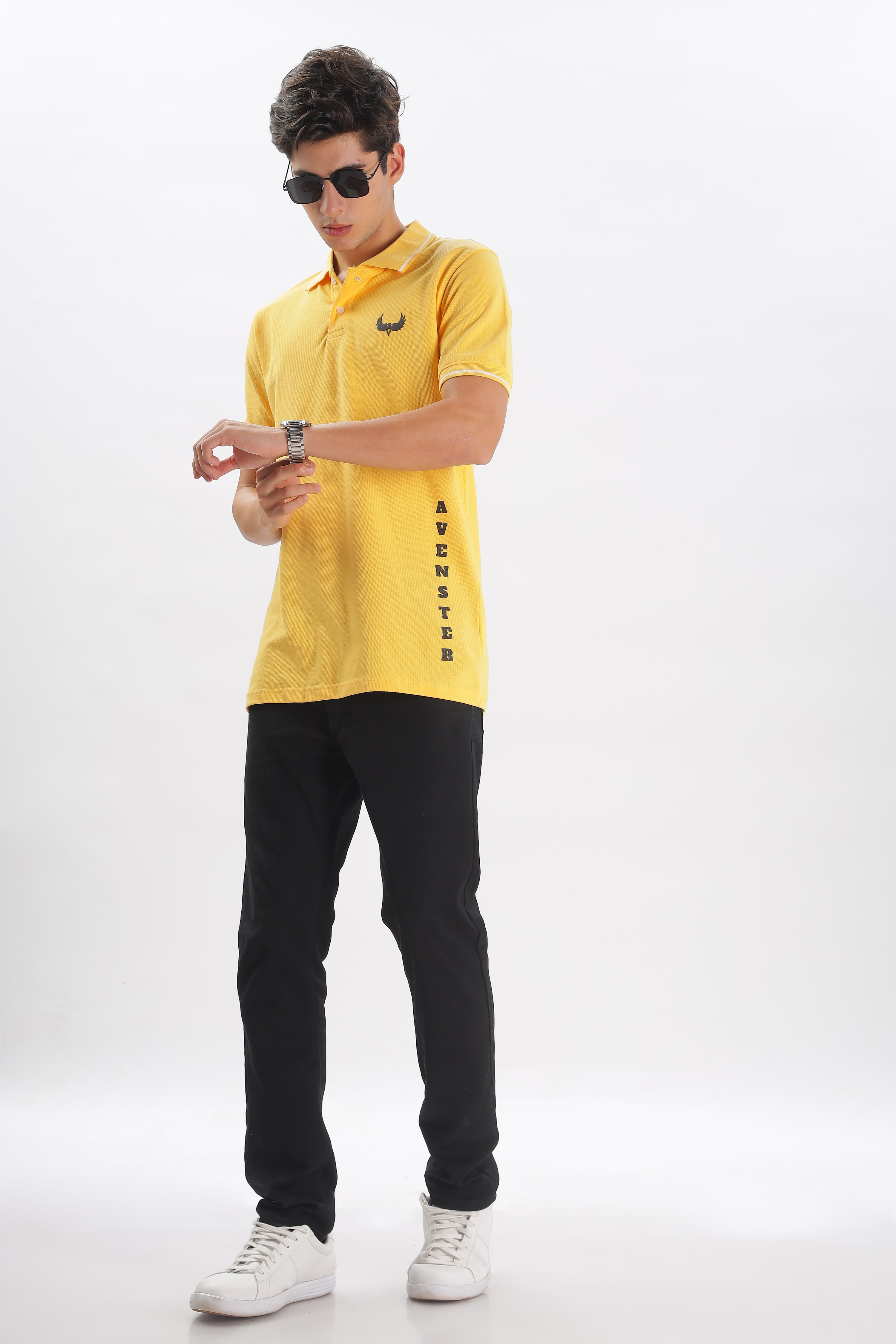 Avenster Men's Yellow Cotton Polo Shirt