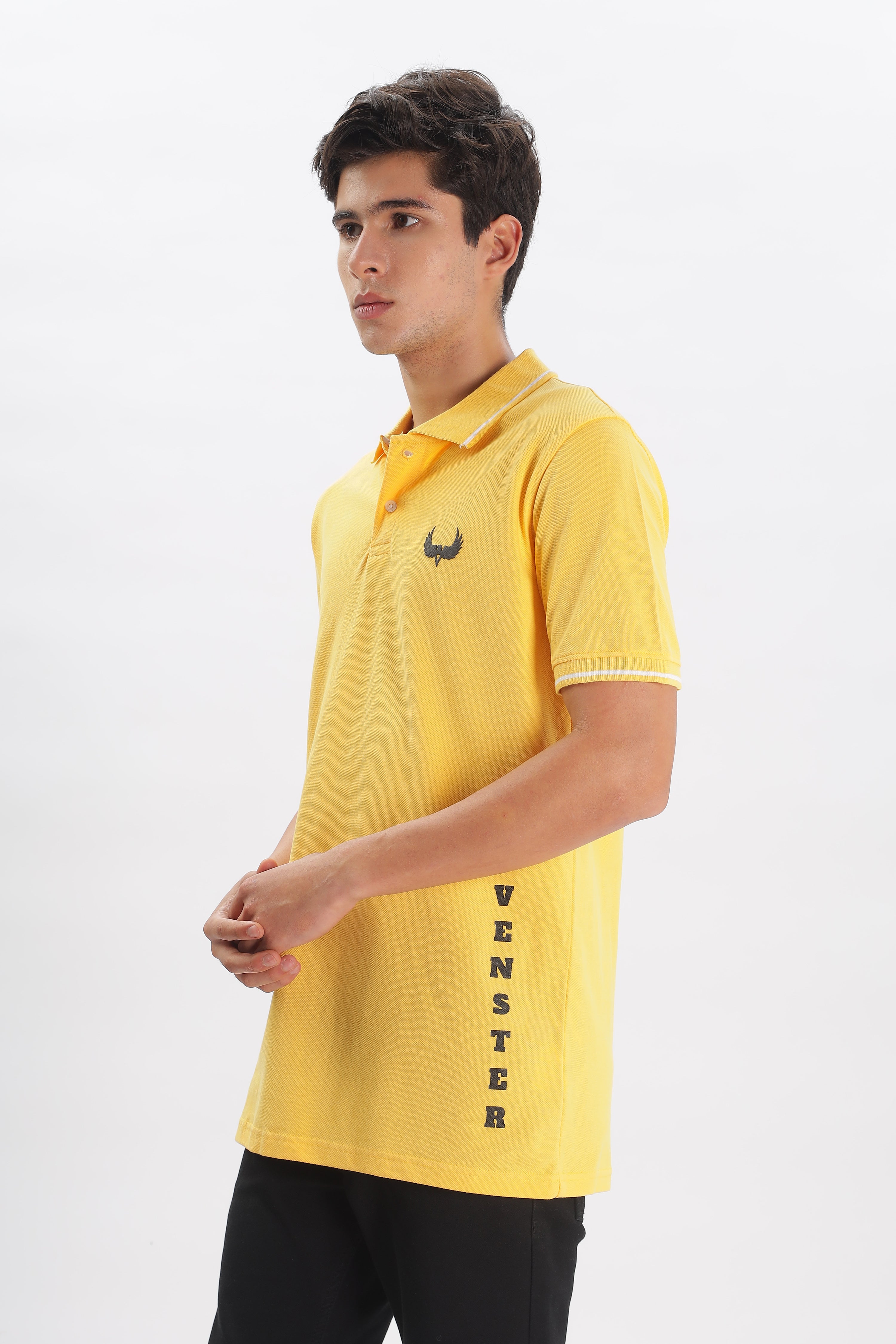 Avenster Men's Yellow Cotton Polo Shirt