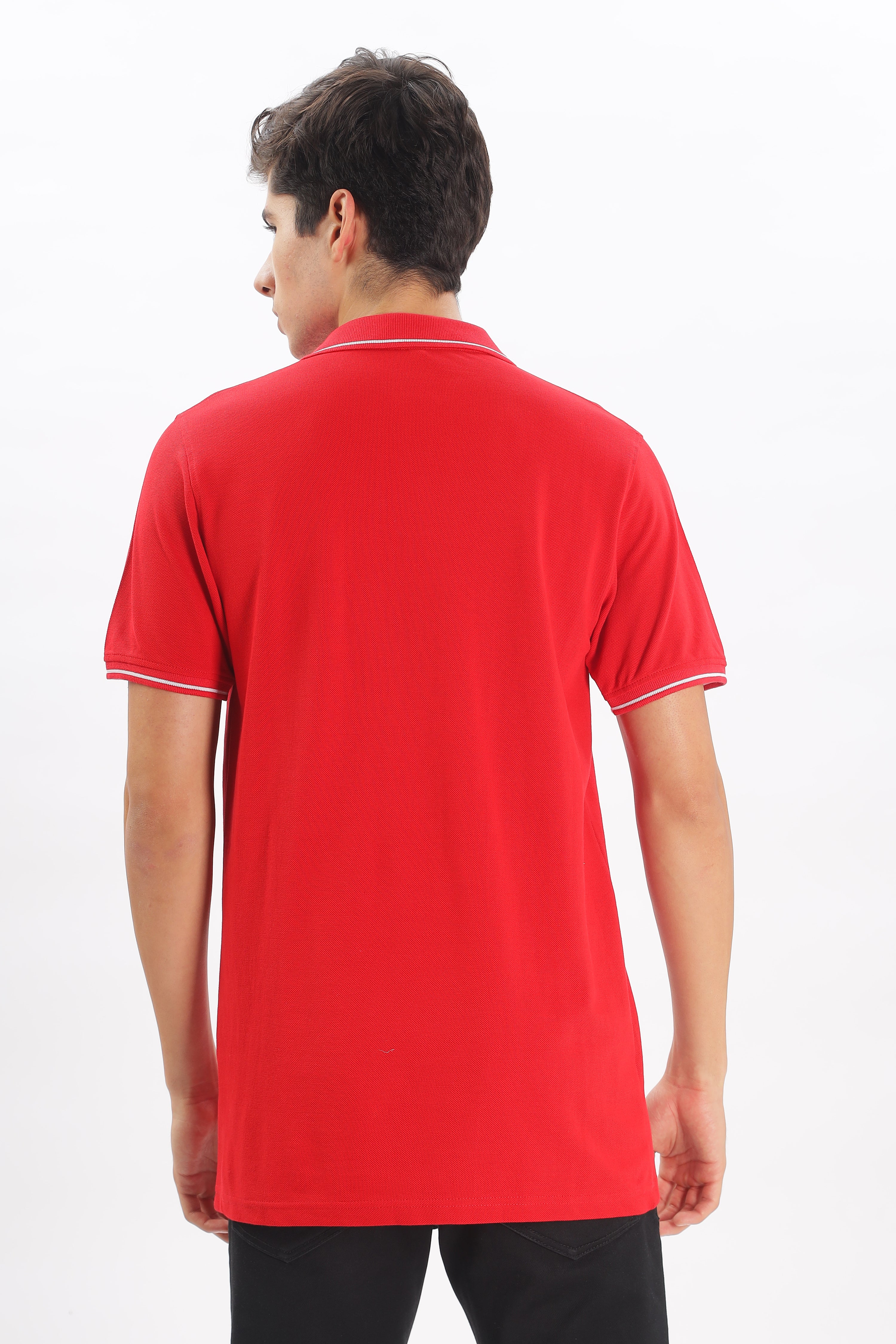 Avenster Men's Red Cotton Polo Shirt