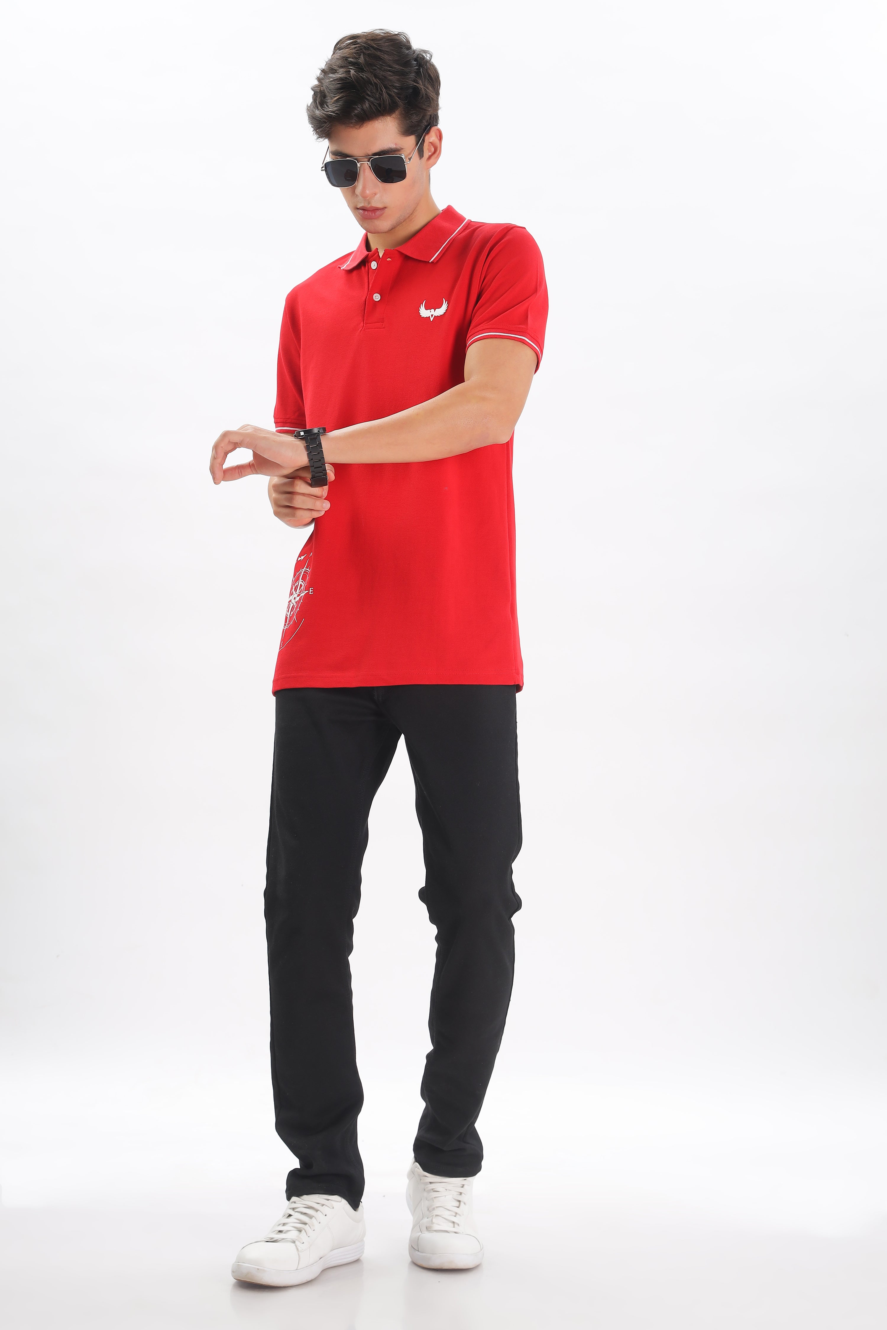 Avenster Men's Red Cotton Polo Shirt
