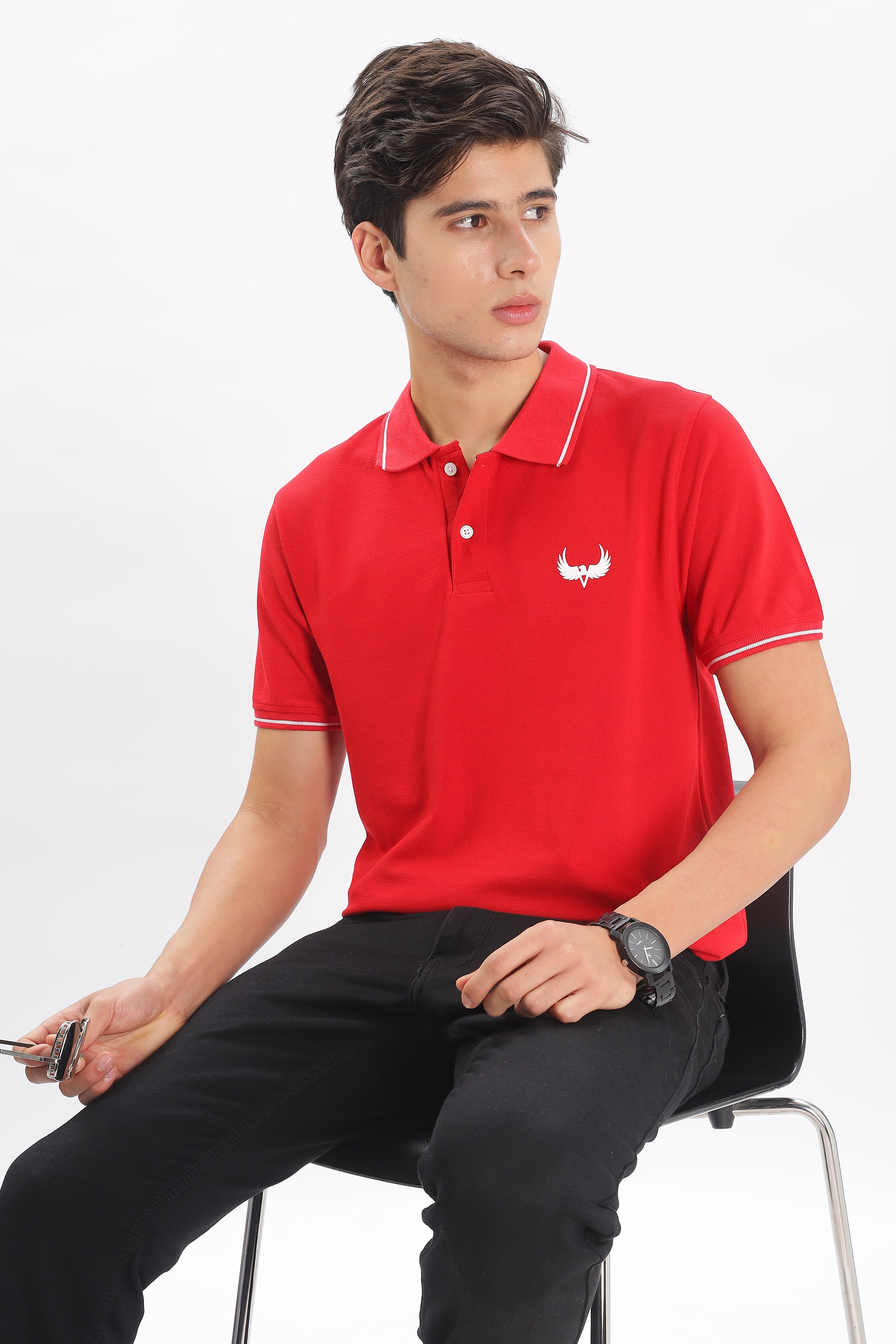 Avenster Men's Red Cotton Polo Shirt