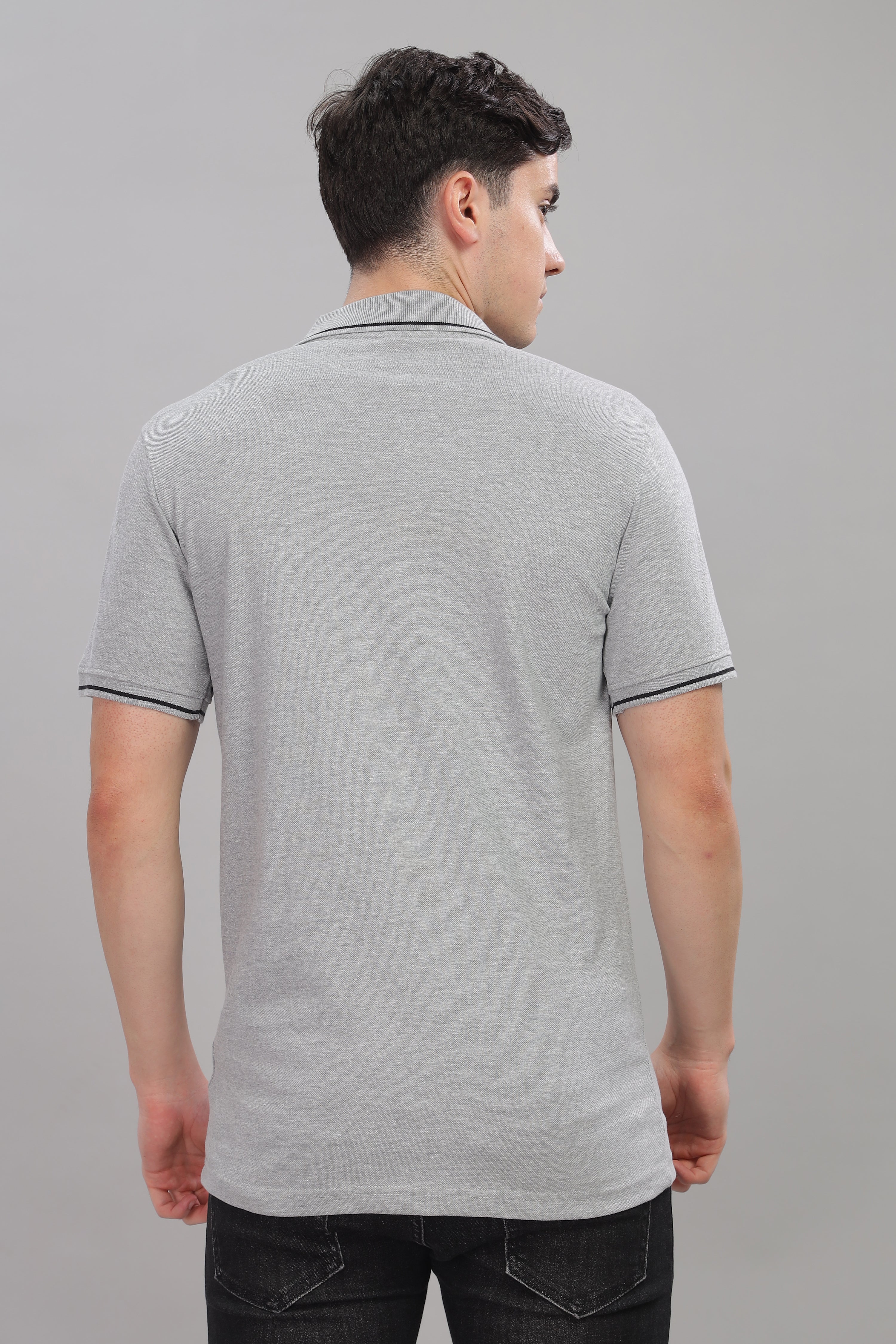 Avenster Men's Grey Cotton Polo Shirt