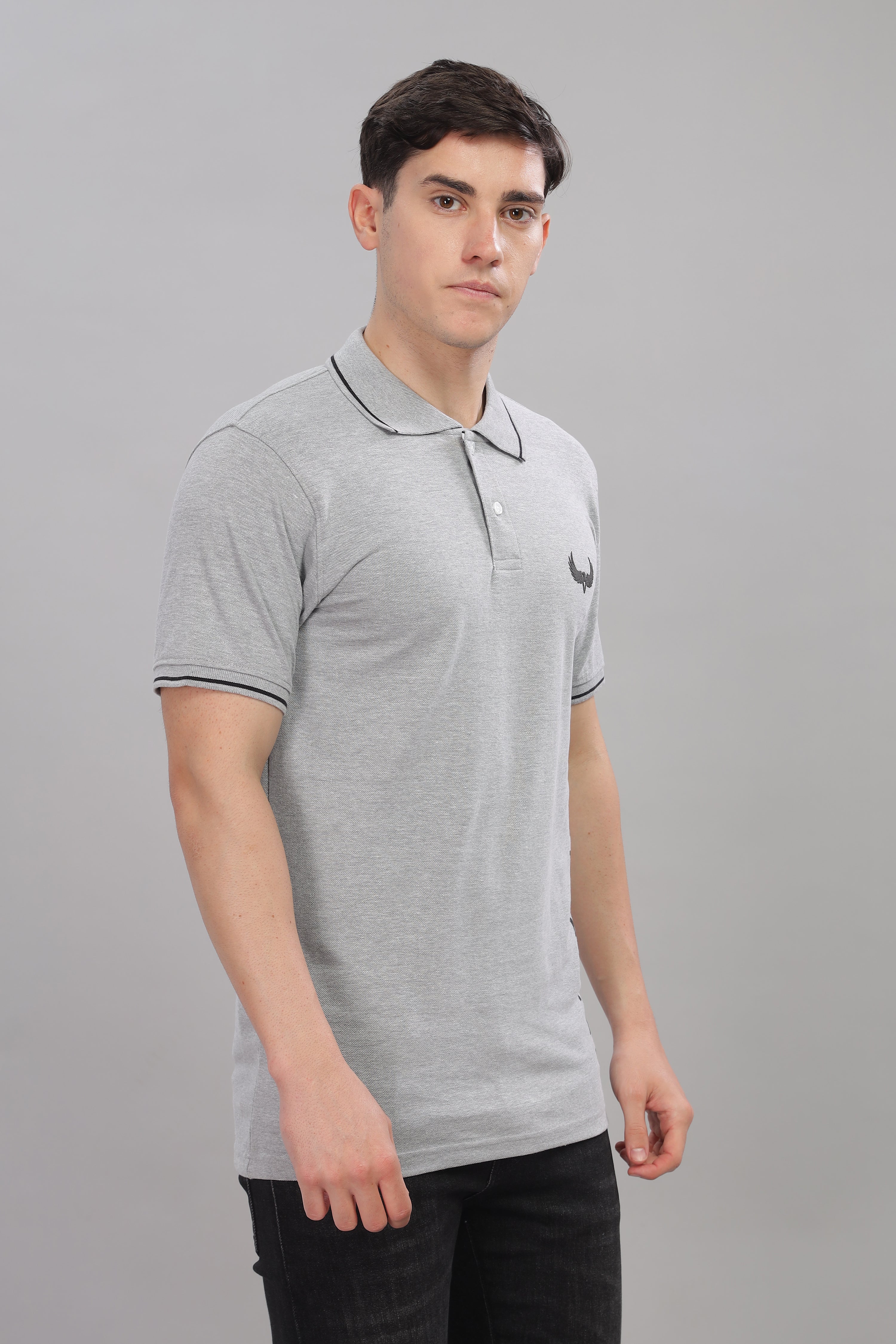 Avenster Men's Grey Cotton Polo Shirt