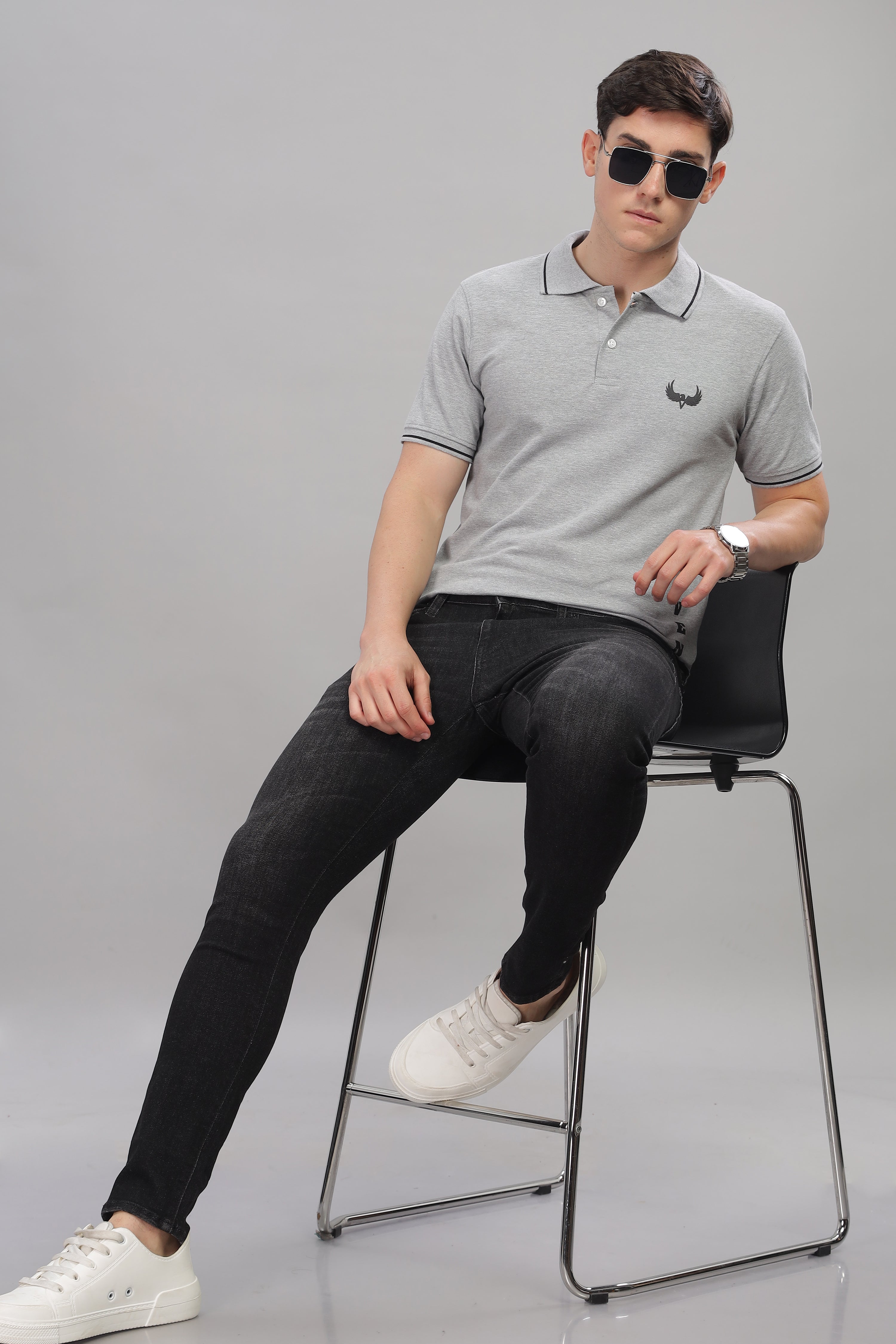 Avenster Men's Grey Cotton Polo Shirt