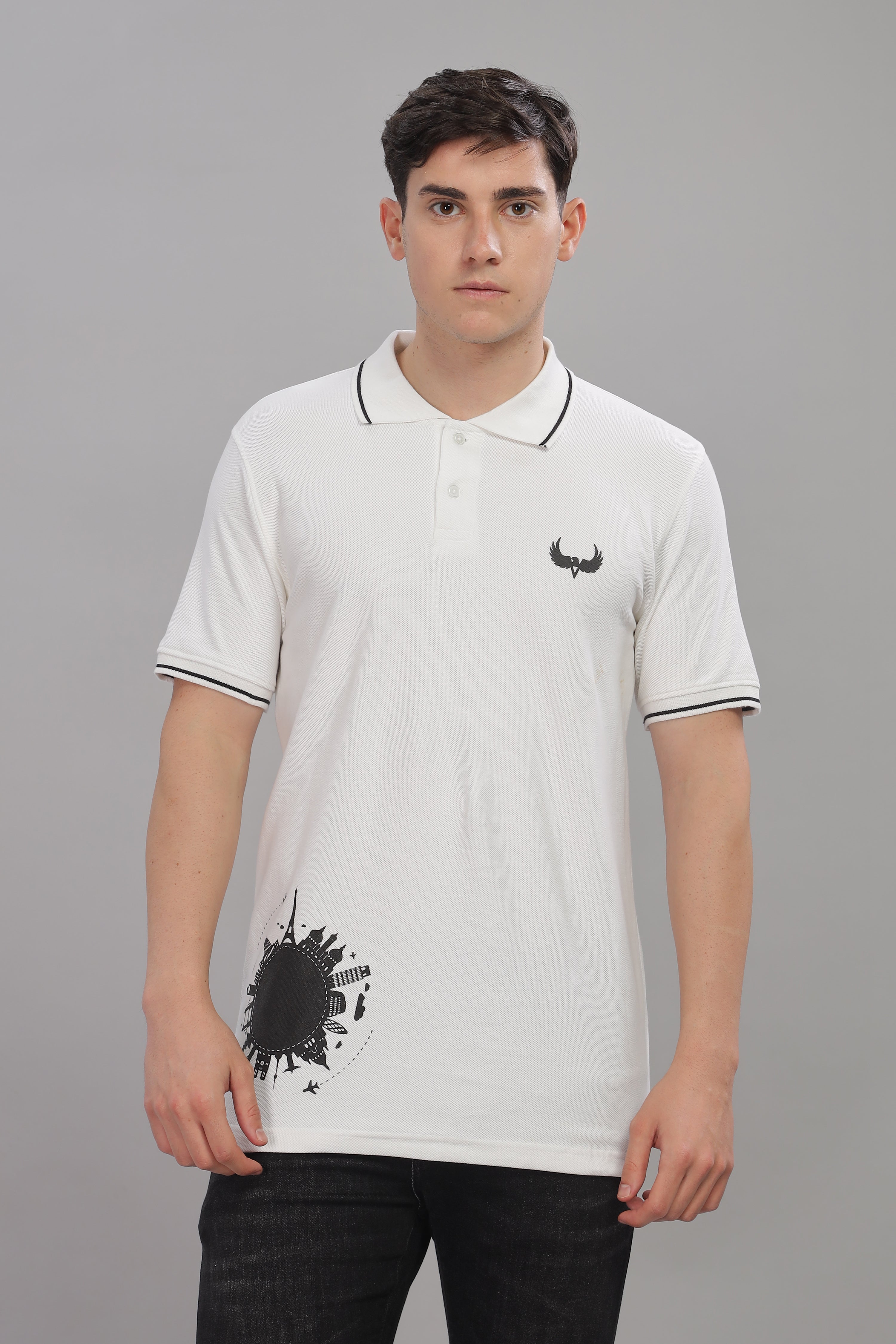 Avenster Men's White Cotton Polo Shirt
