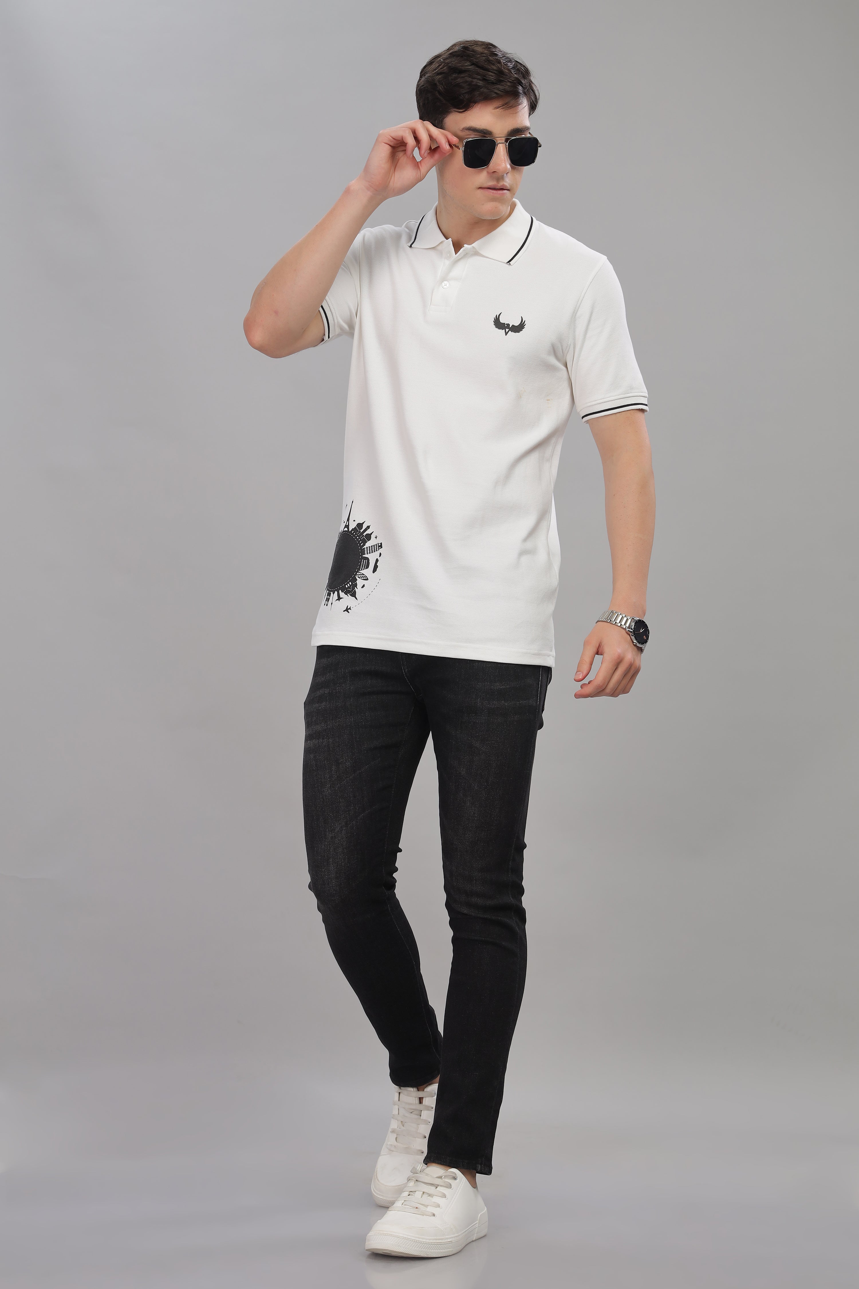 Avenster Men's White Cotton Polo Shirt