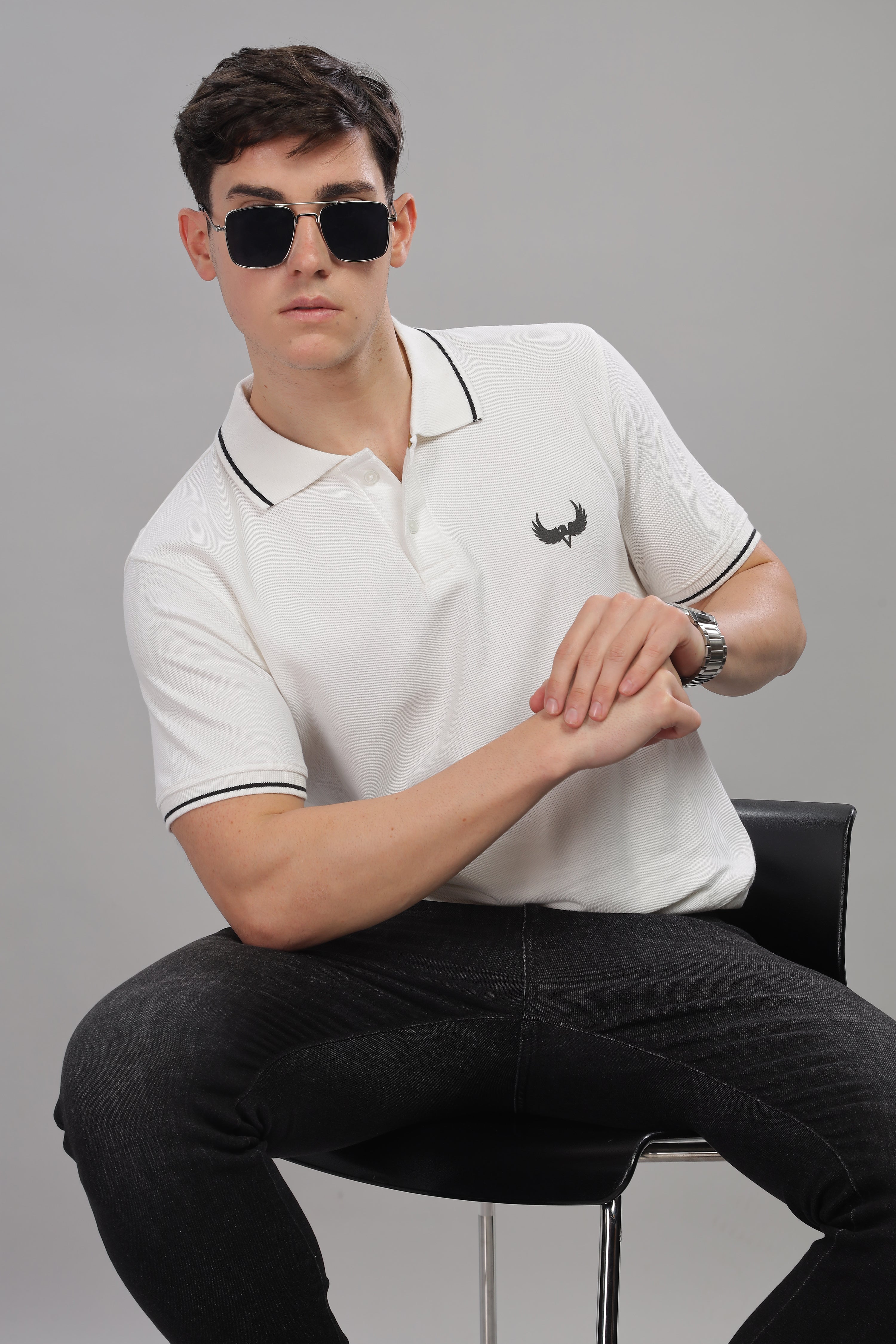 Avenster Men's White Cotton Polo Shirt