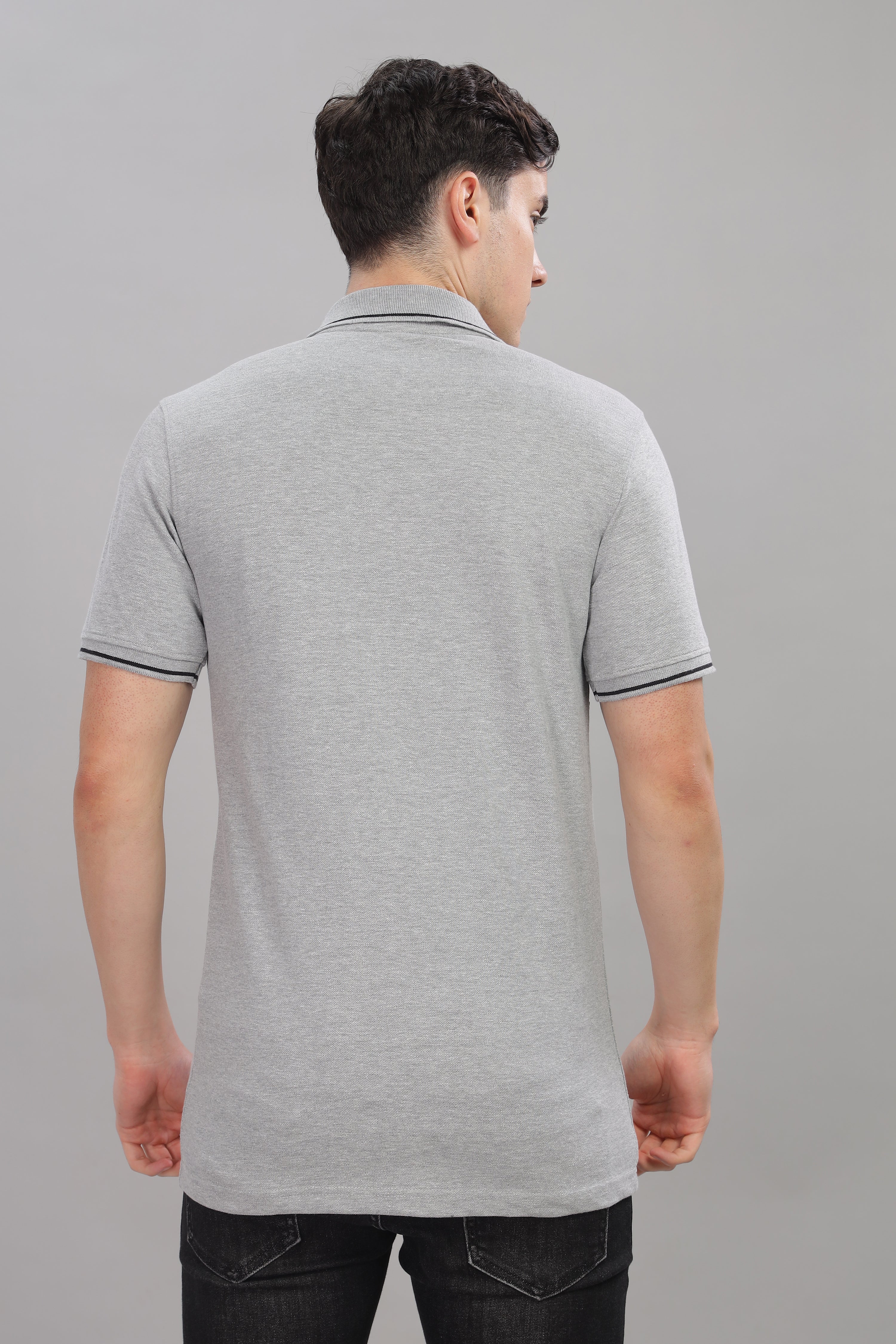 Avenster Men's Grey Cotton Polo Shirt with White Chest Patch