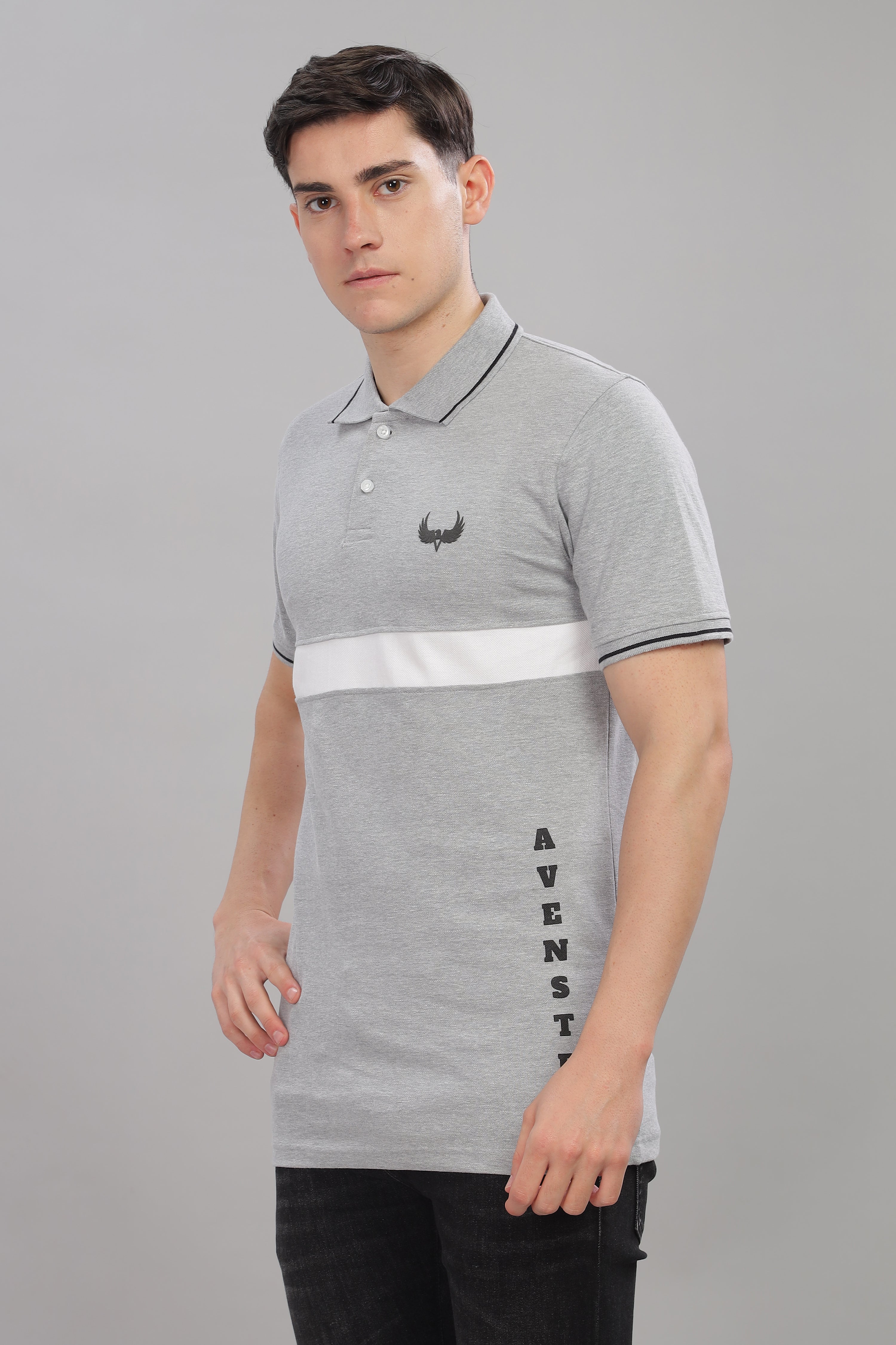 Avenster Men's Grey Cotton Polo Shirt with White Chest Patch