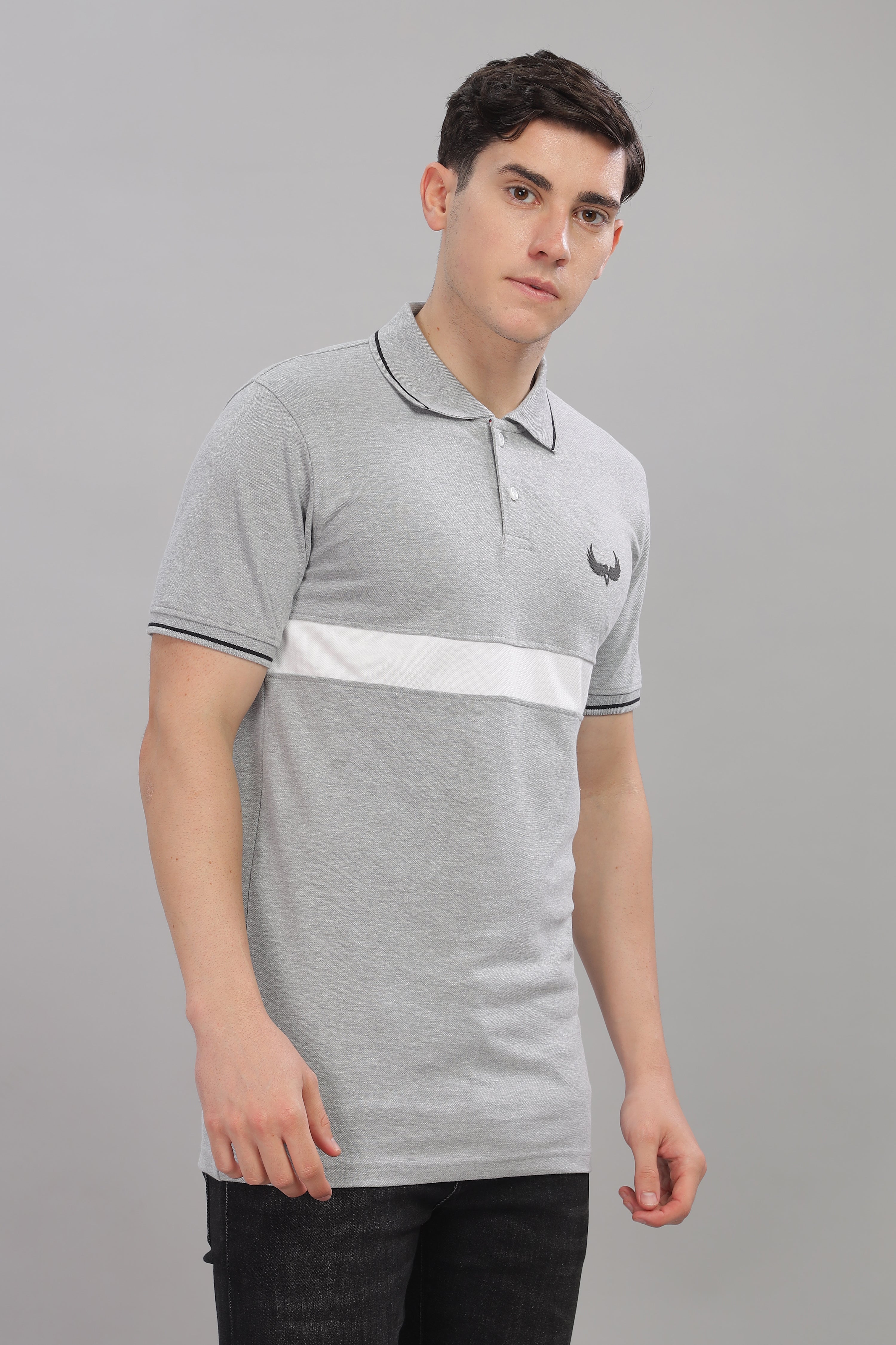 Avenster Men's Grey Cotton Polo Shirt with White Chest Patch