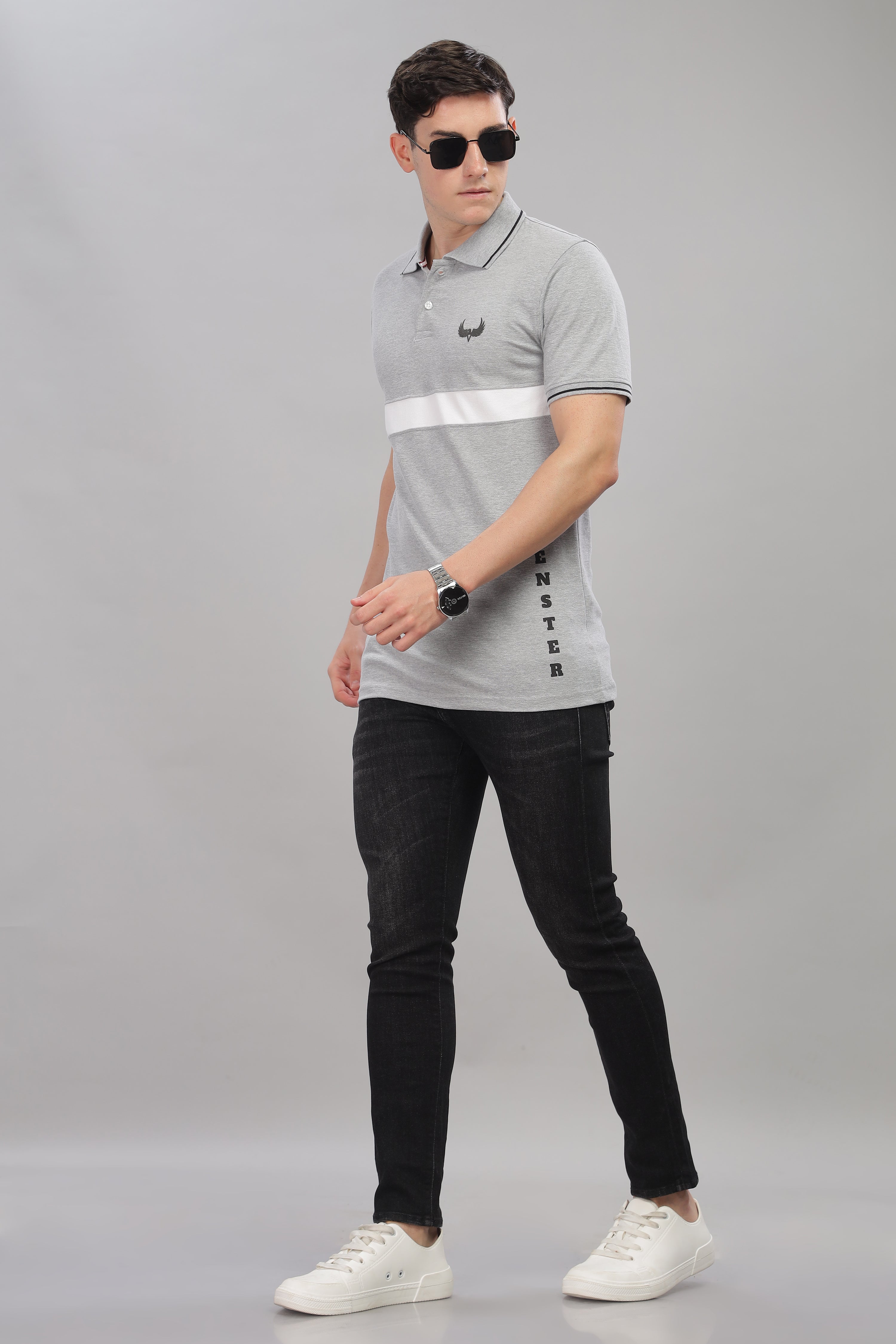 Avenster Men's Grey Cotton Polo Shirt with White Chest Patch
