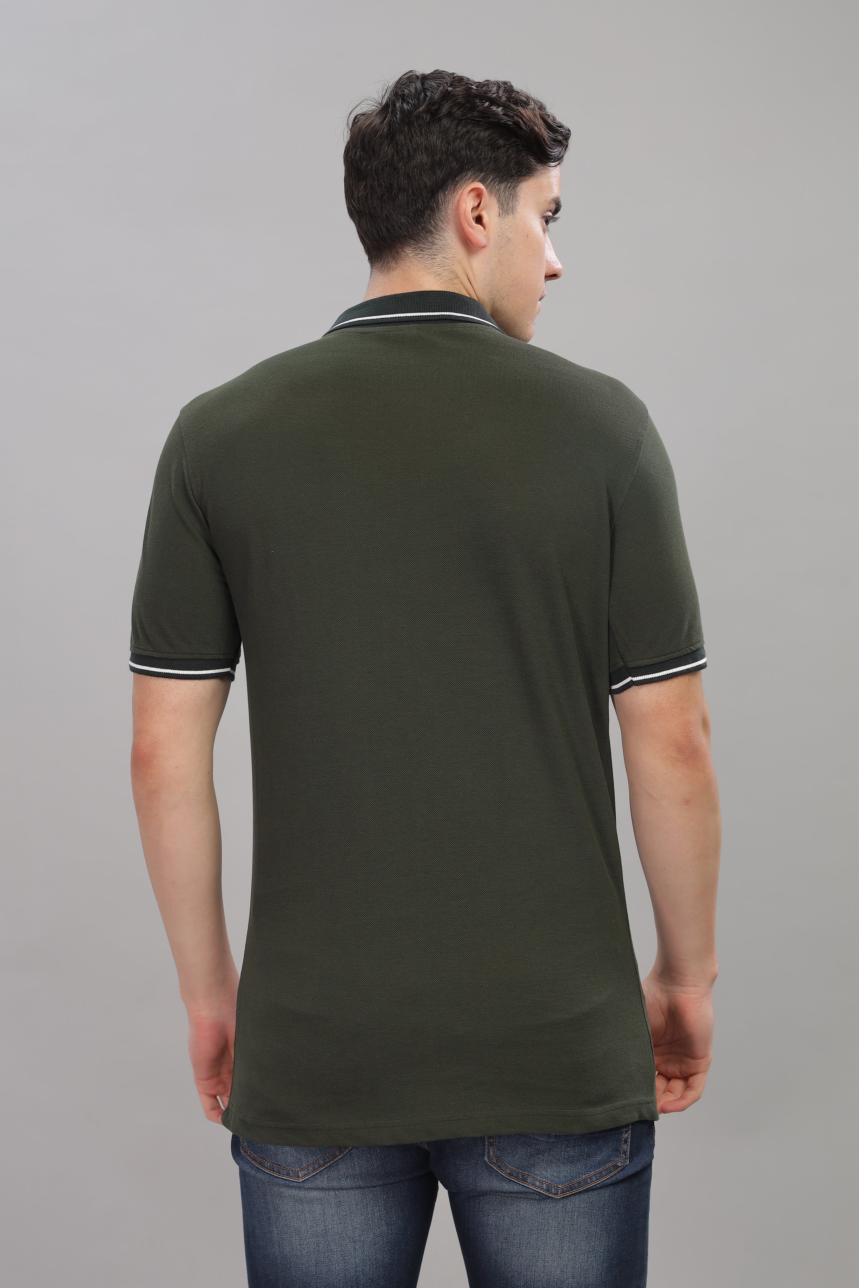 Avenster Men's Olive Green  Cotton Polo Shirt with White Chest Patch