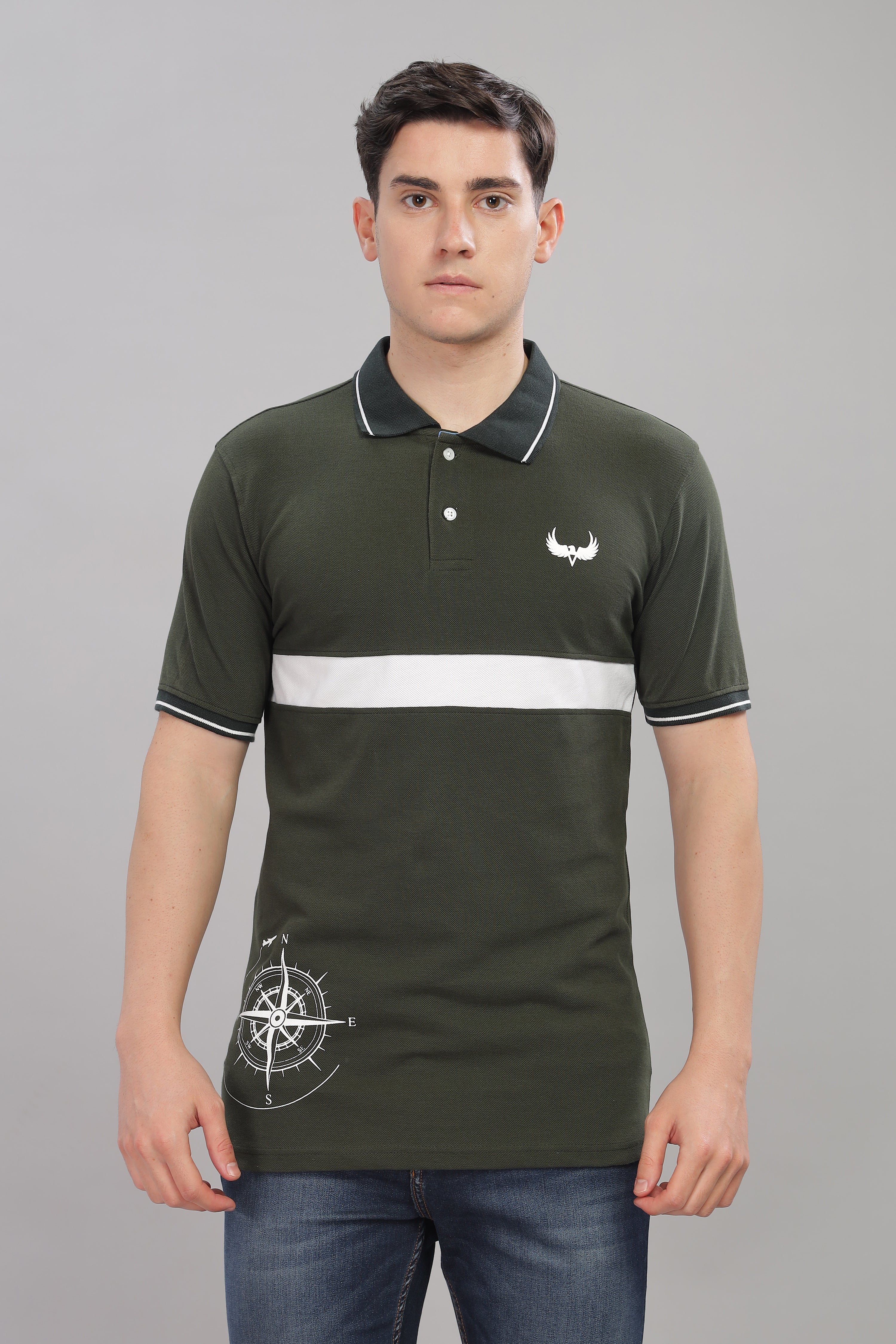 Avenster Men's Olive Green  Cotton Polo Shirt with White Chest Patch