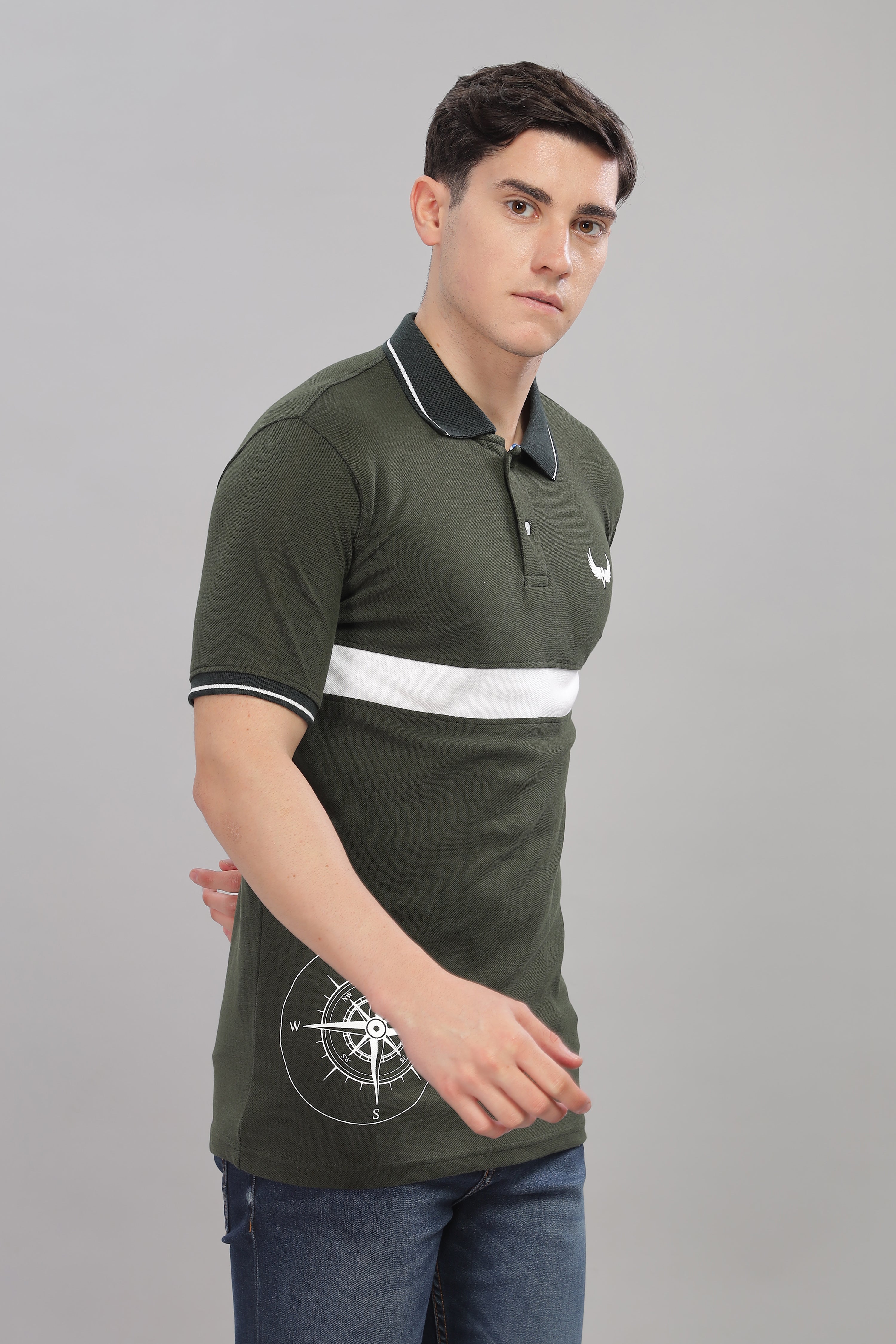 Avenster Men's Olive Green  Cotton Polo Shirt with White Chest Patch
