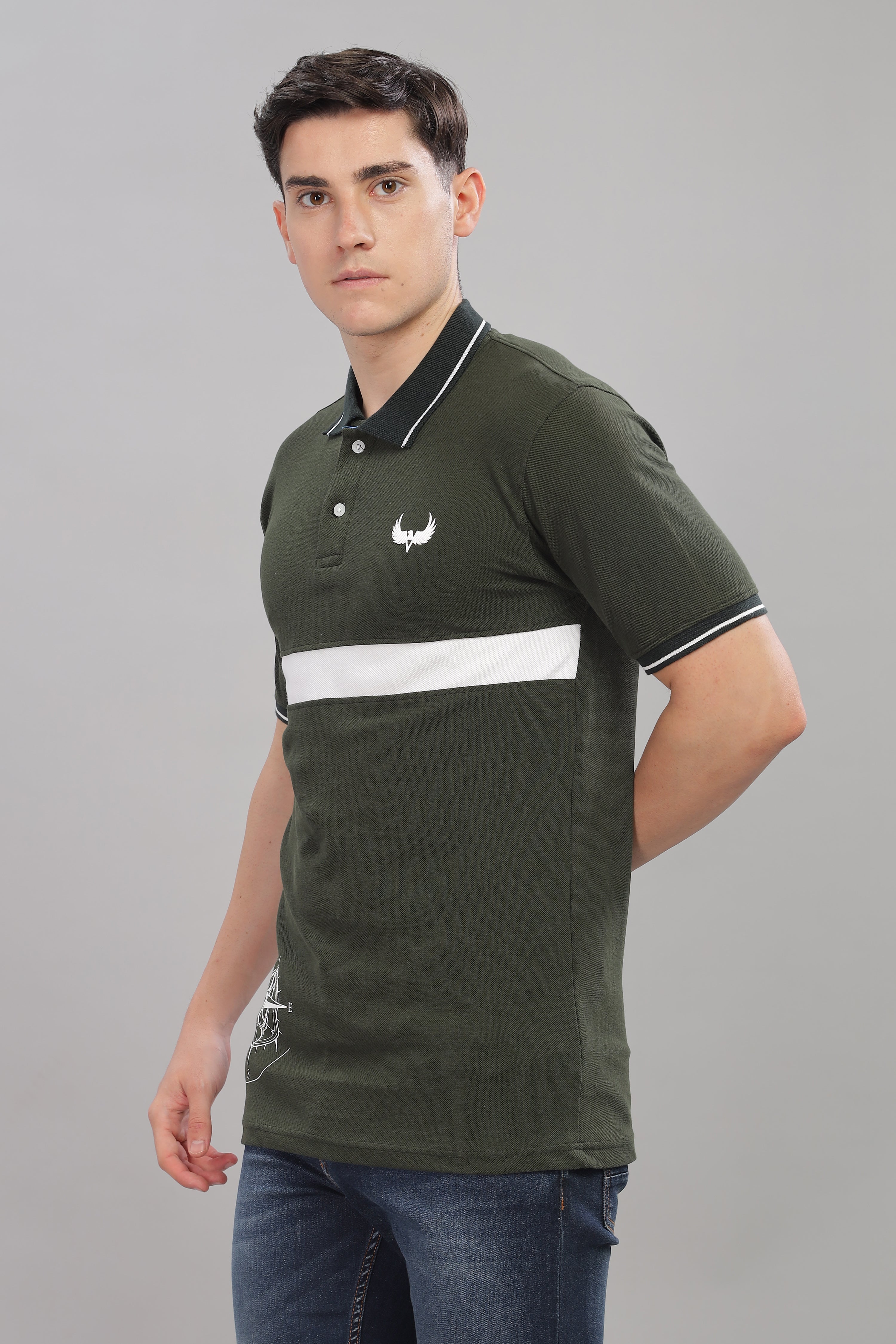 Avenster Men's Olive Green  Cotton Polo Shirt with White Chest Patch
