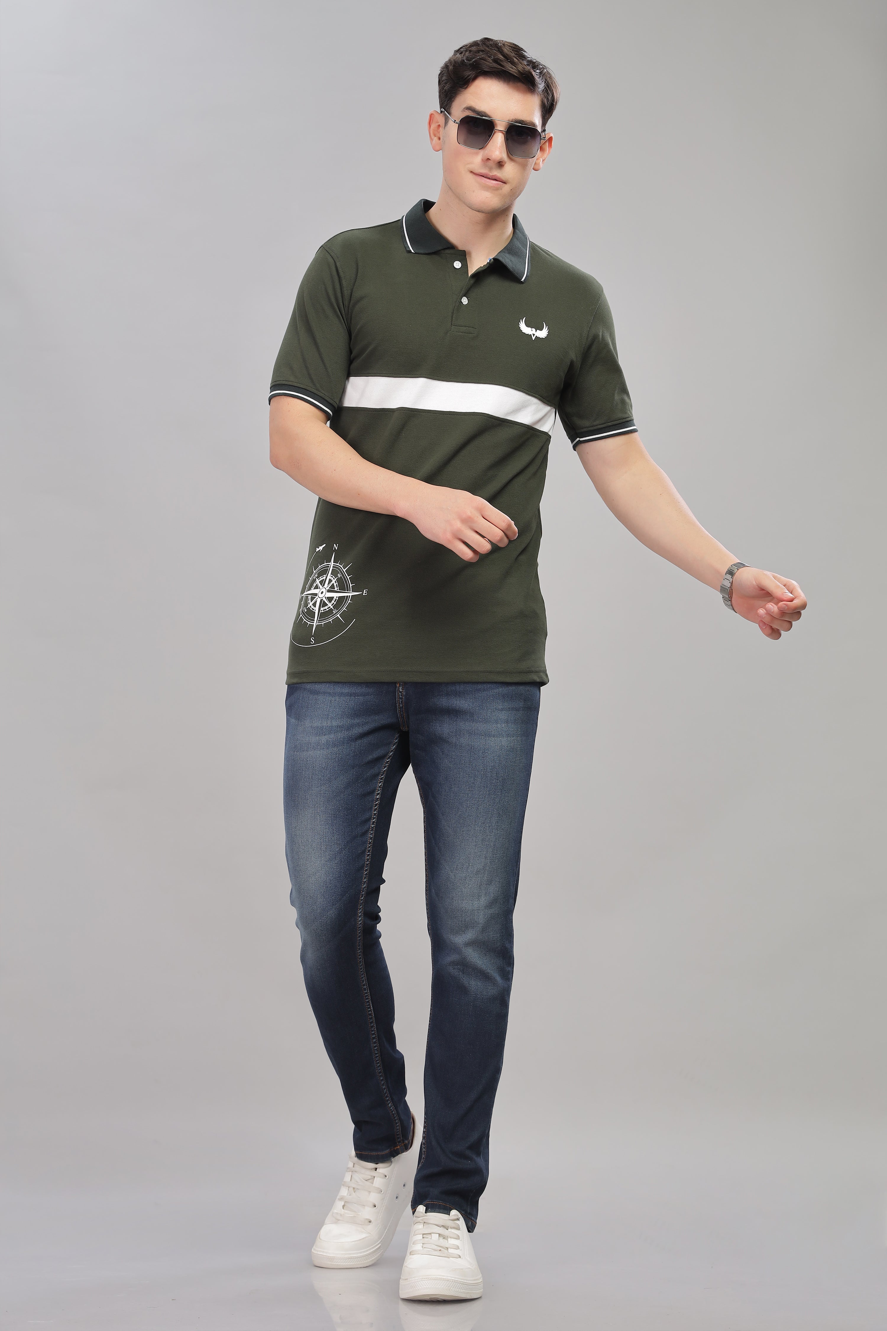 Avenster Men's Olive Green  Cotton Polo Shirt with White Chest Patch