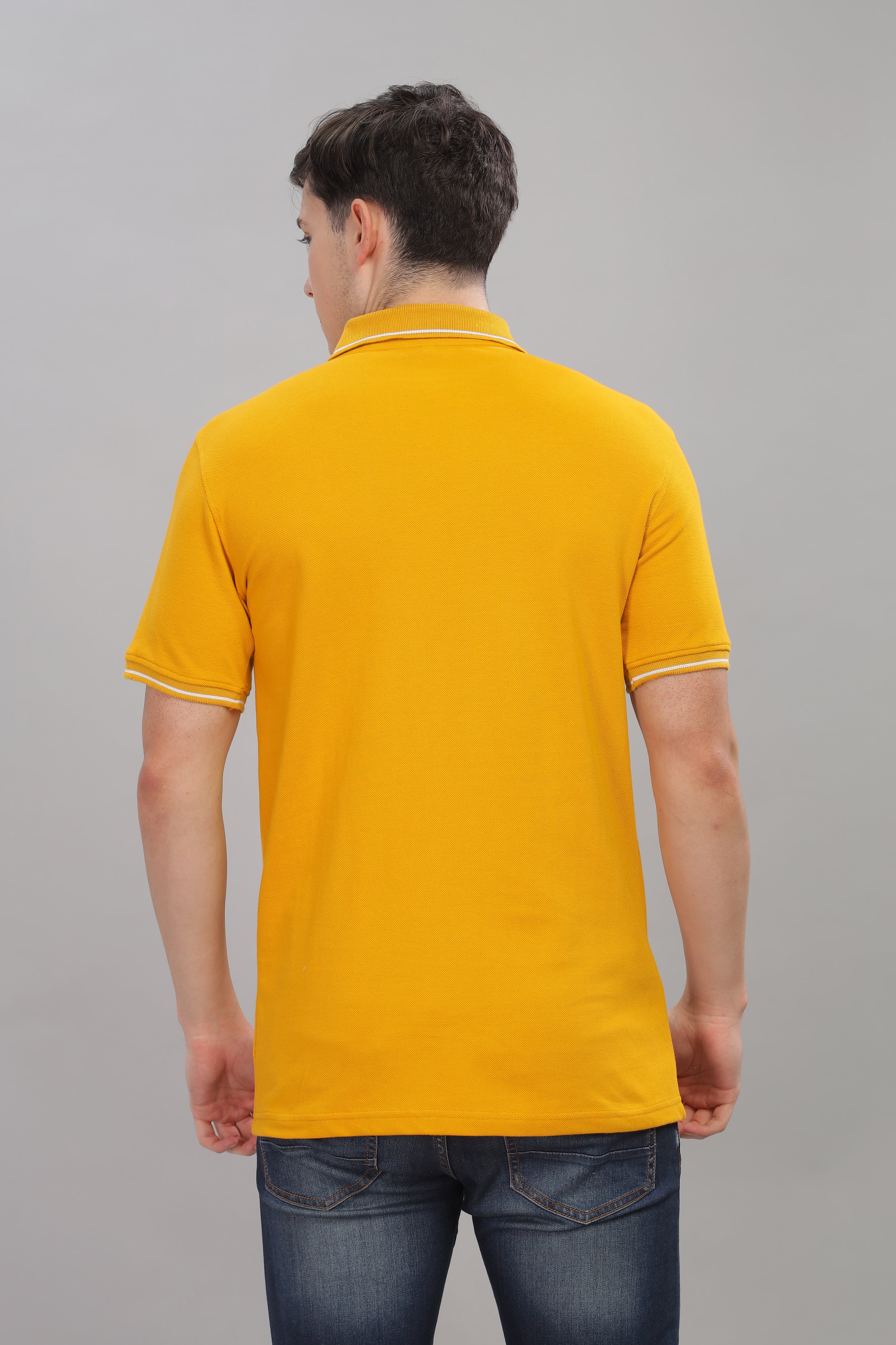 Avenster Men's Mustard Yellow  Cotton Polo Shirt with White Chest Patch