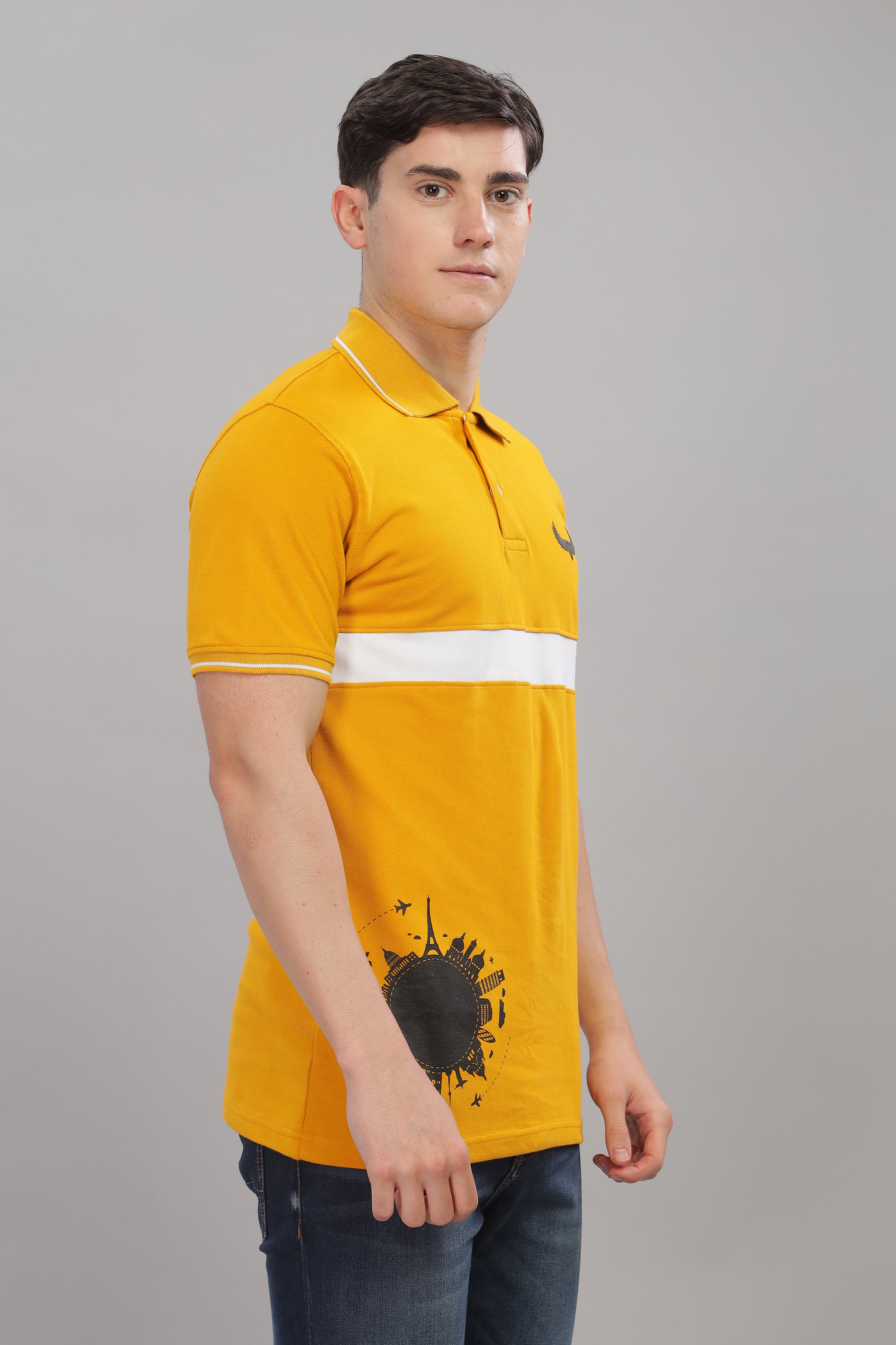 Avenster Men's Mustard Yellow  Cotton Polo Shirt with White Chest Patch