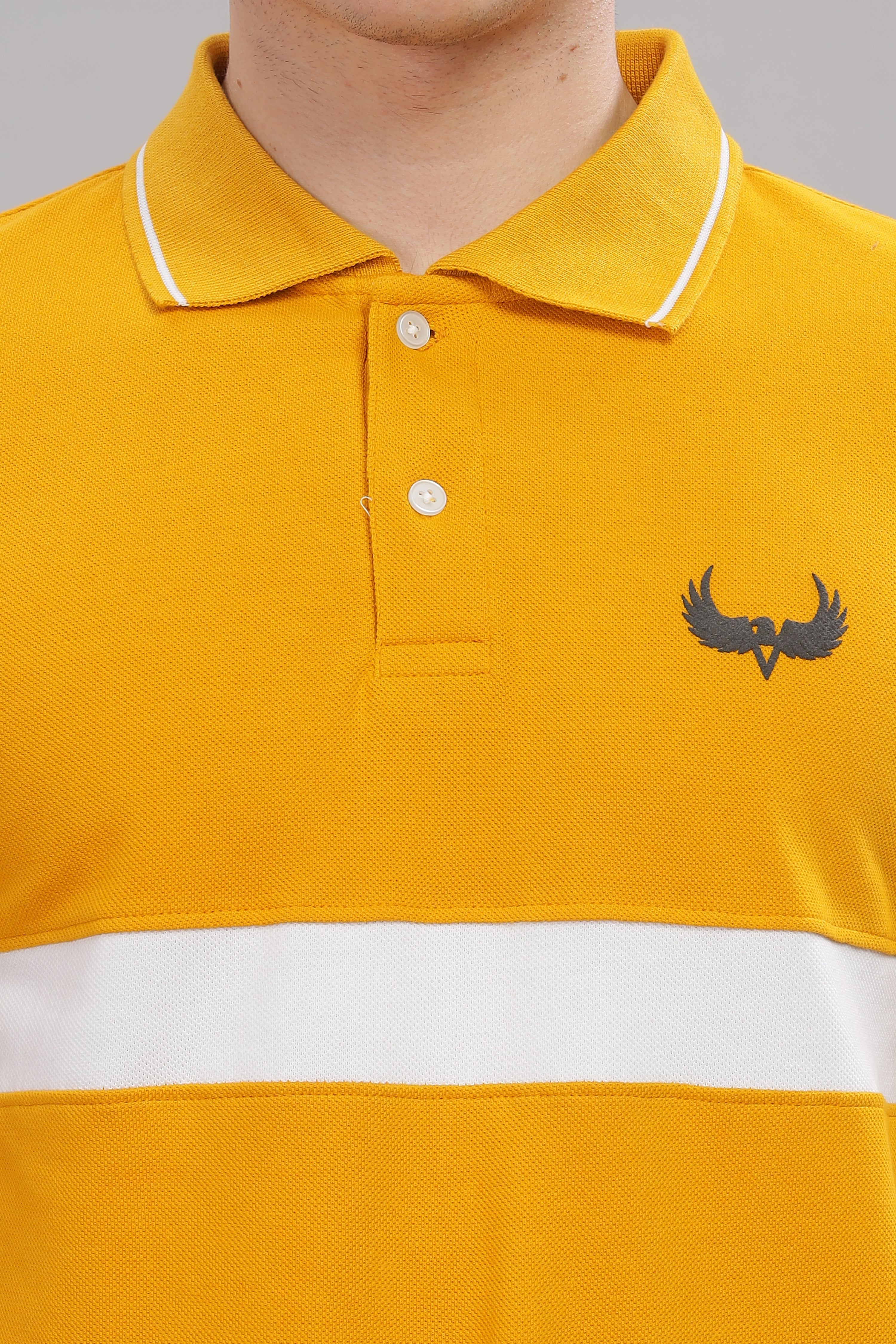 Avenster Men's Mustard Yellow  Cotton Polo Shirt with White Chest Patch