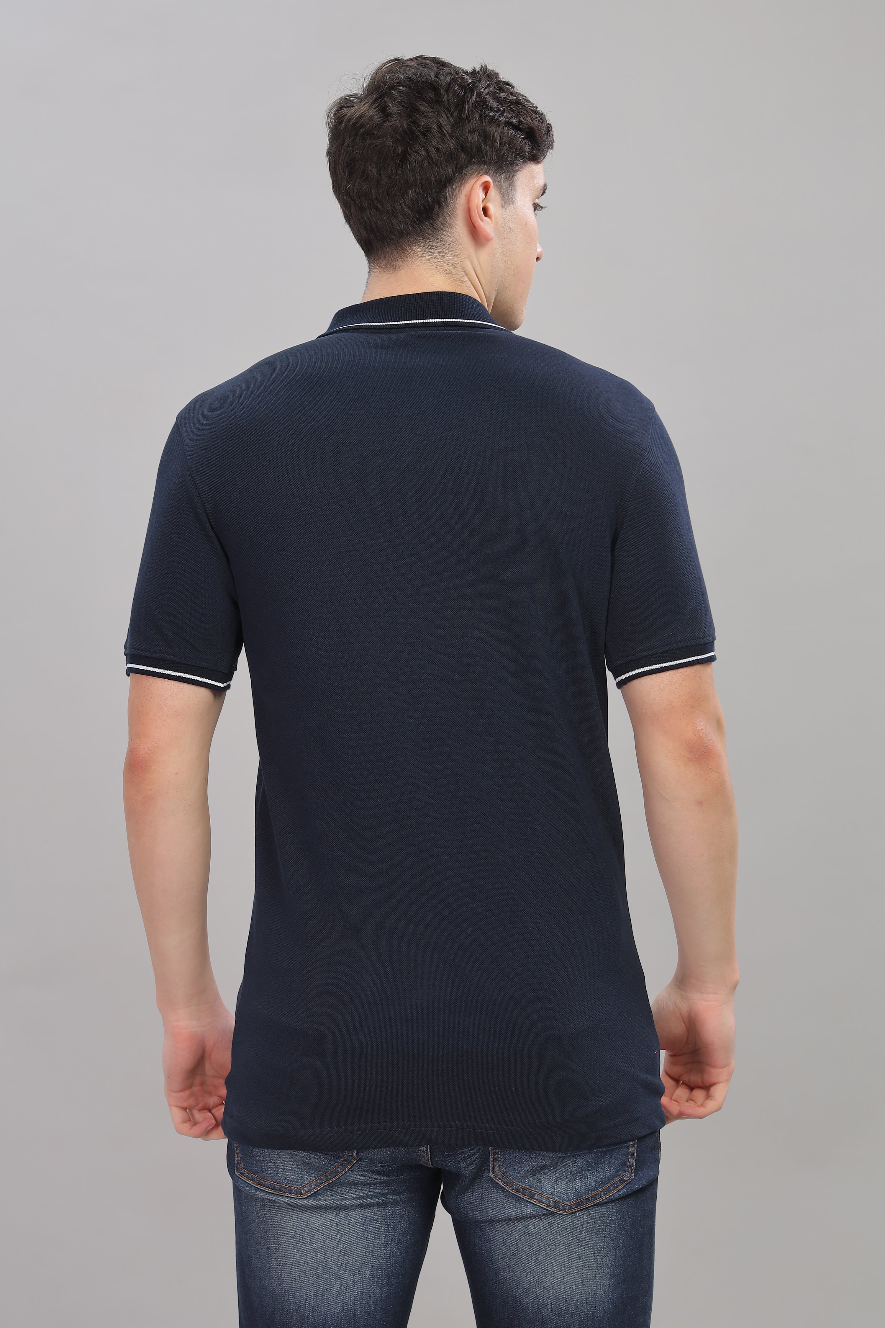 Avenster Men's Navy Blue Cotton Polo Shirt with White Chest Patch