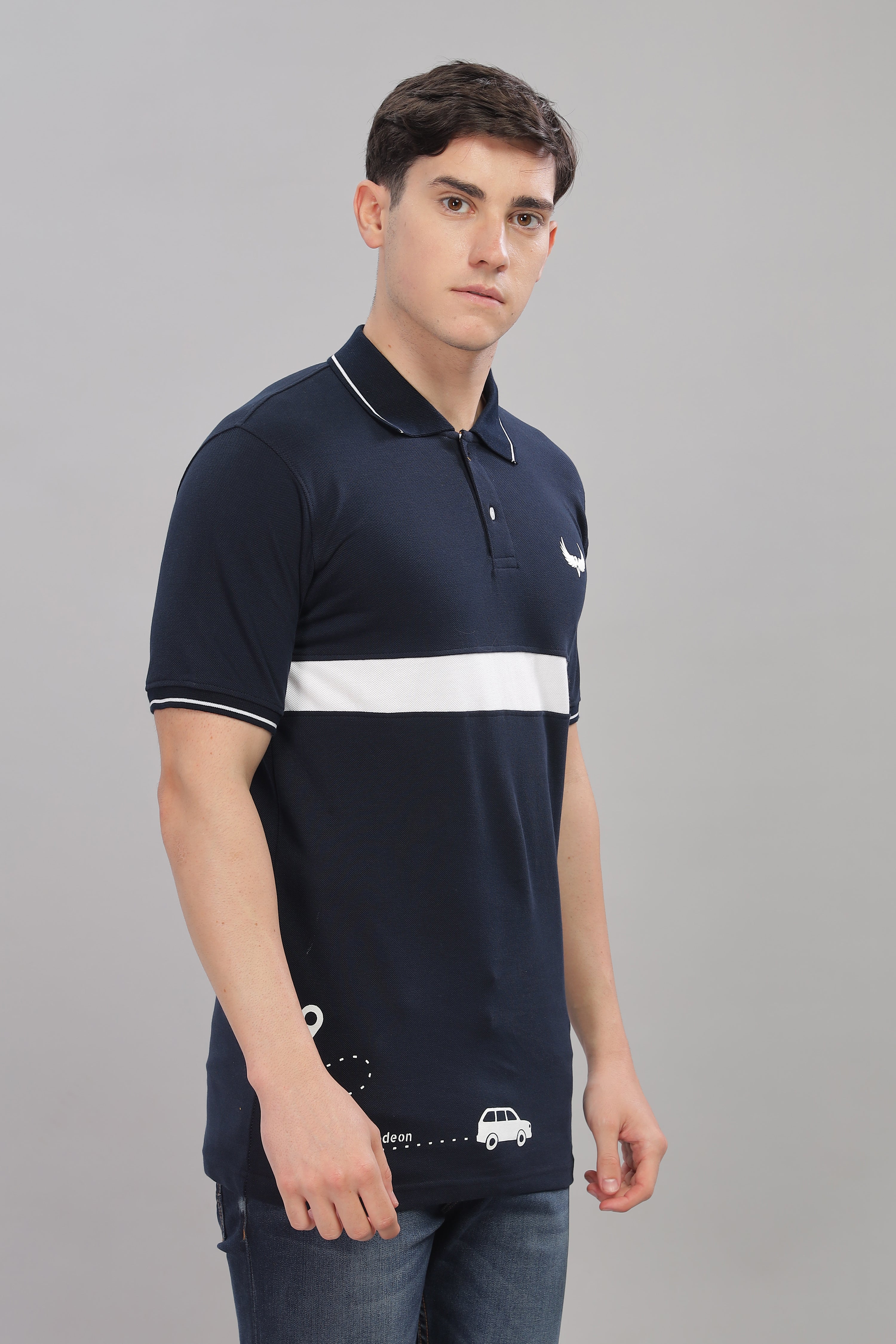 Avenster Men's Navy Blue Cotton Polo Shirt with White Chest Patch
