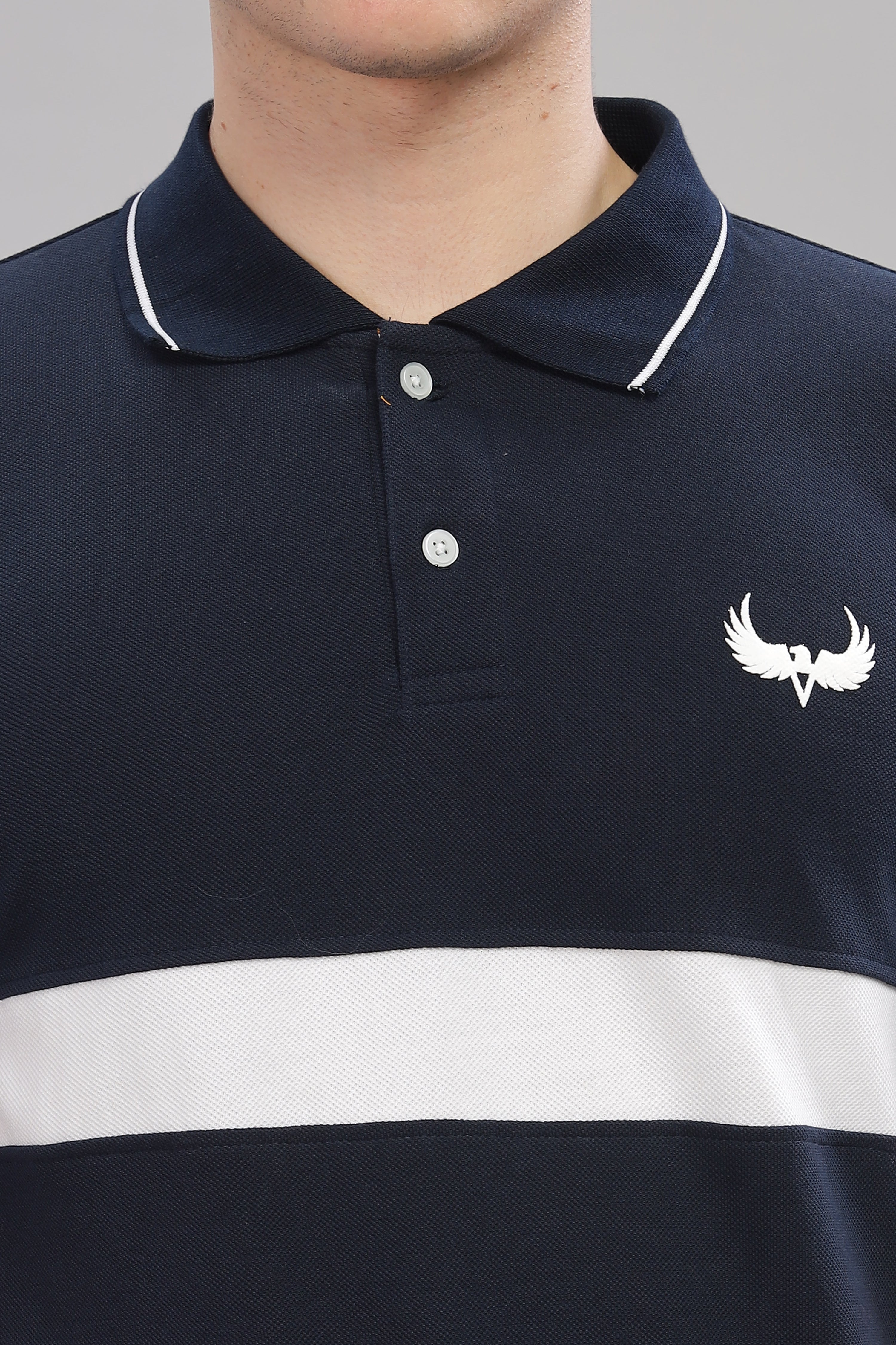 Avenster Men's Navy Blue Cotton Polo Shirt with White Chest Patch