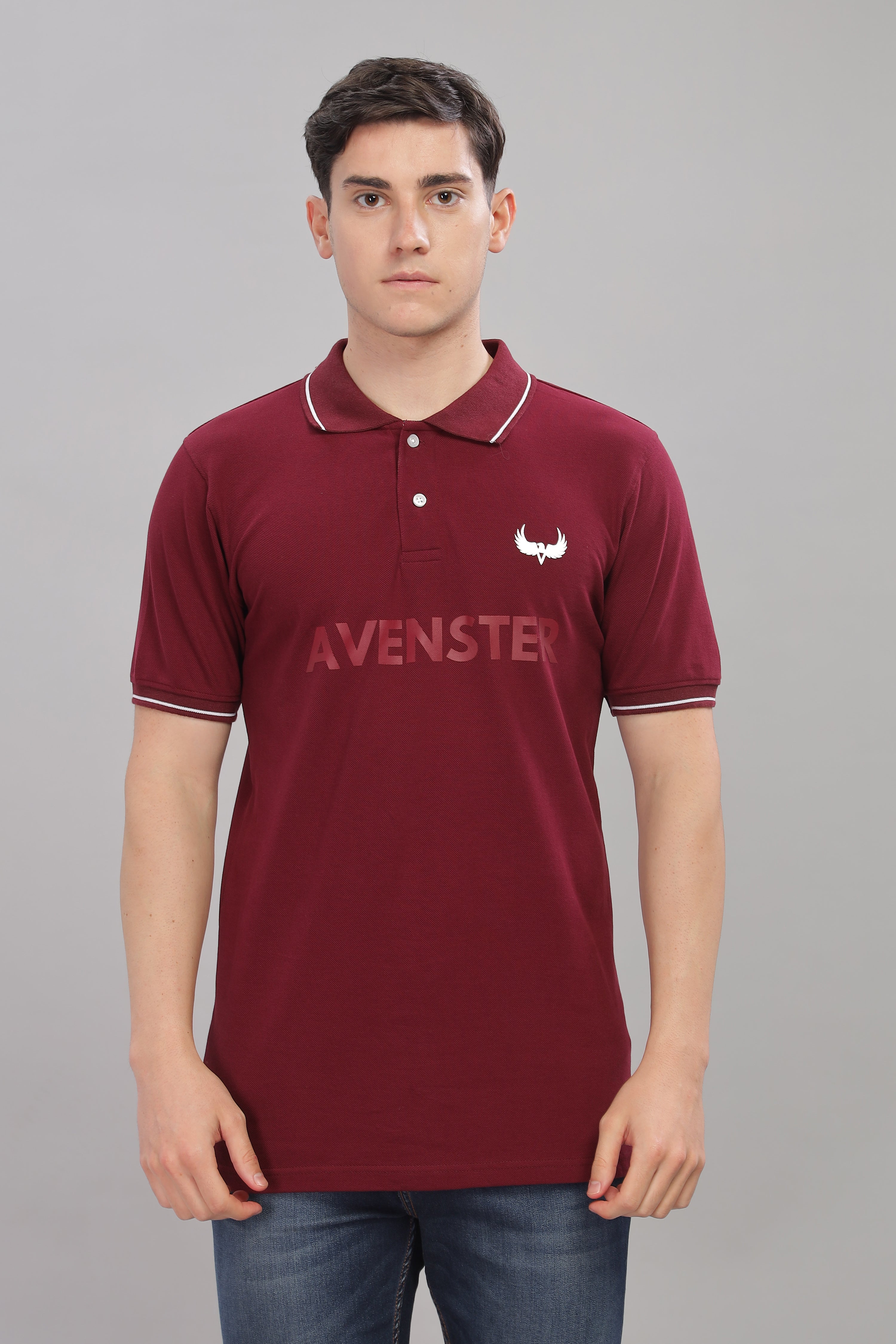 Avenster Men's Maroon Cotton Polo Shirt