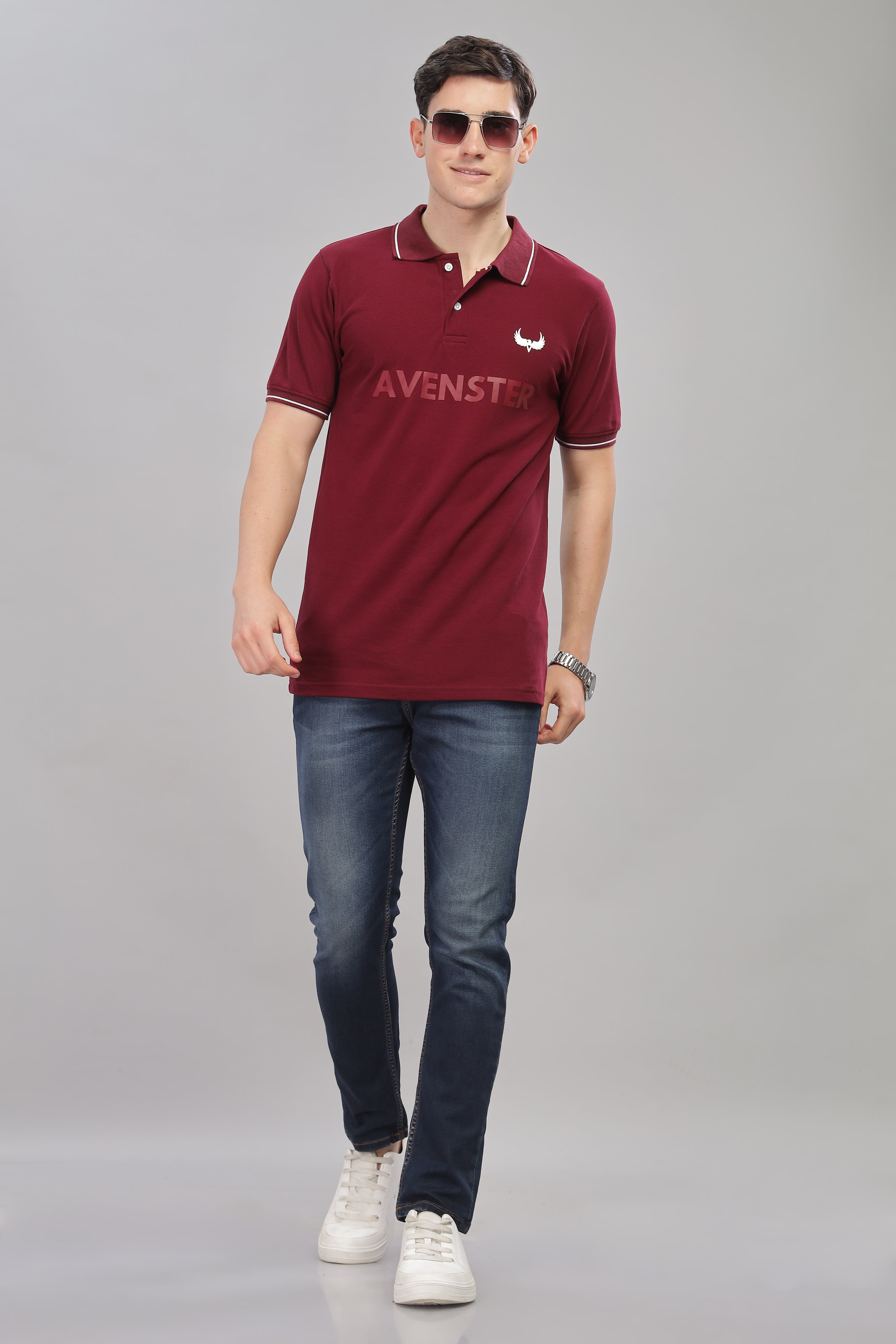 Avenster Men's Maroon Cotton Polo Shirt