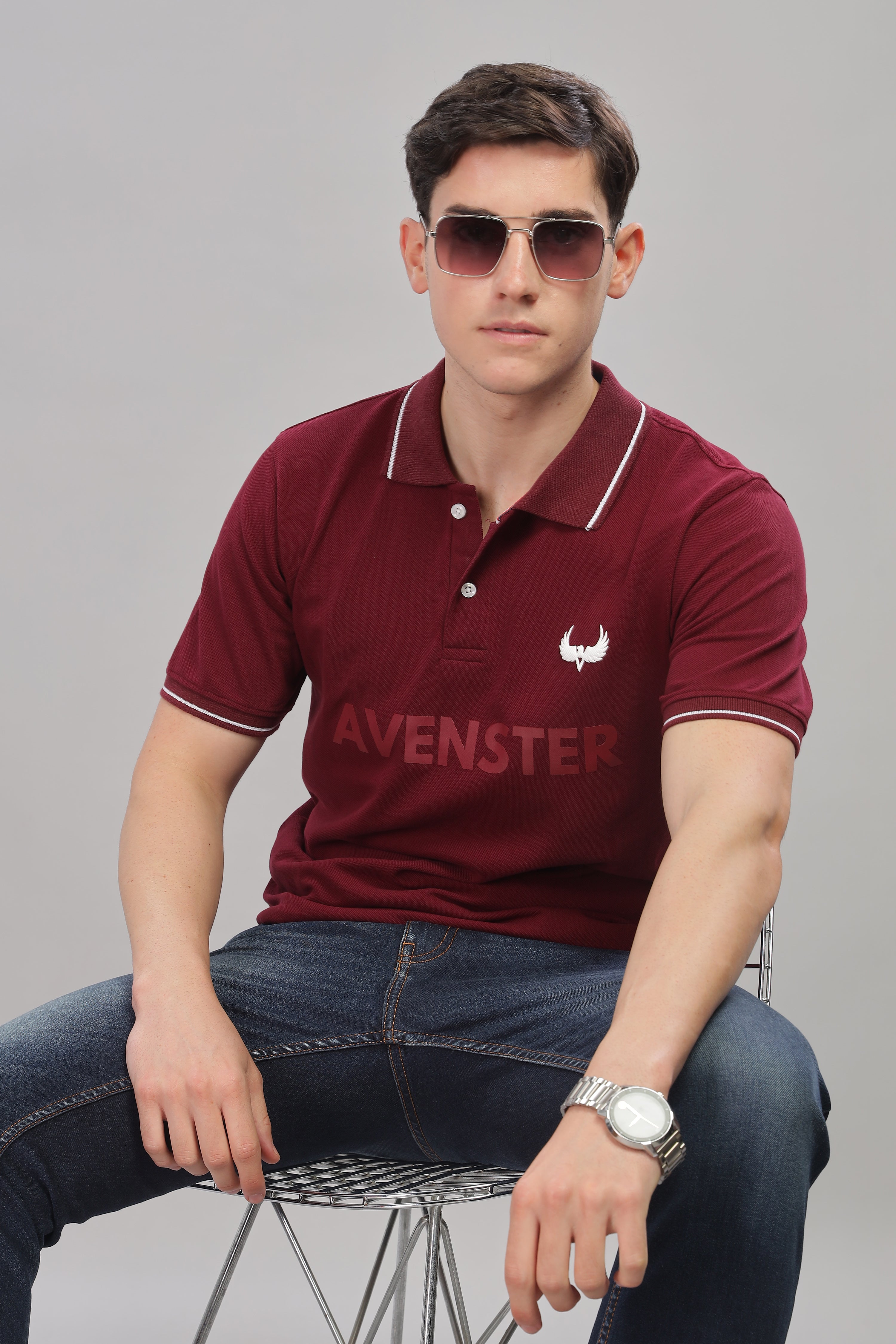 Avenster Men's Maroon Cotton Polo Shirt