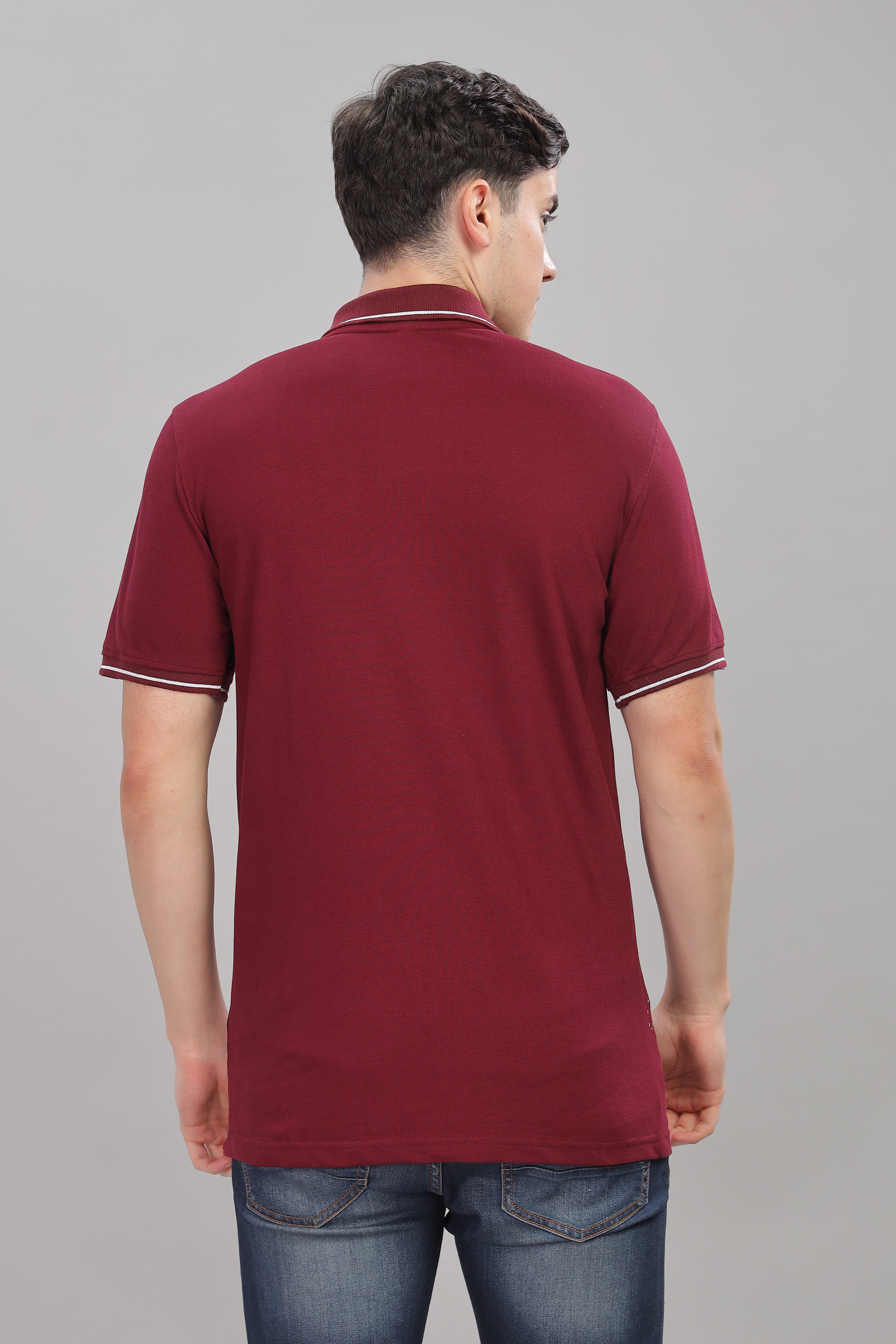Avenster Men's Maroon Cotton Polo Shirt with White Chest Patch