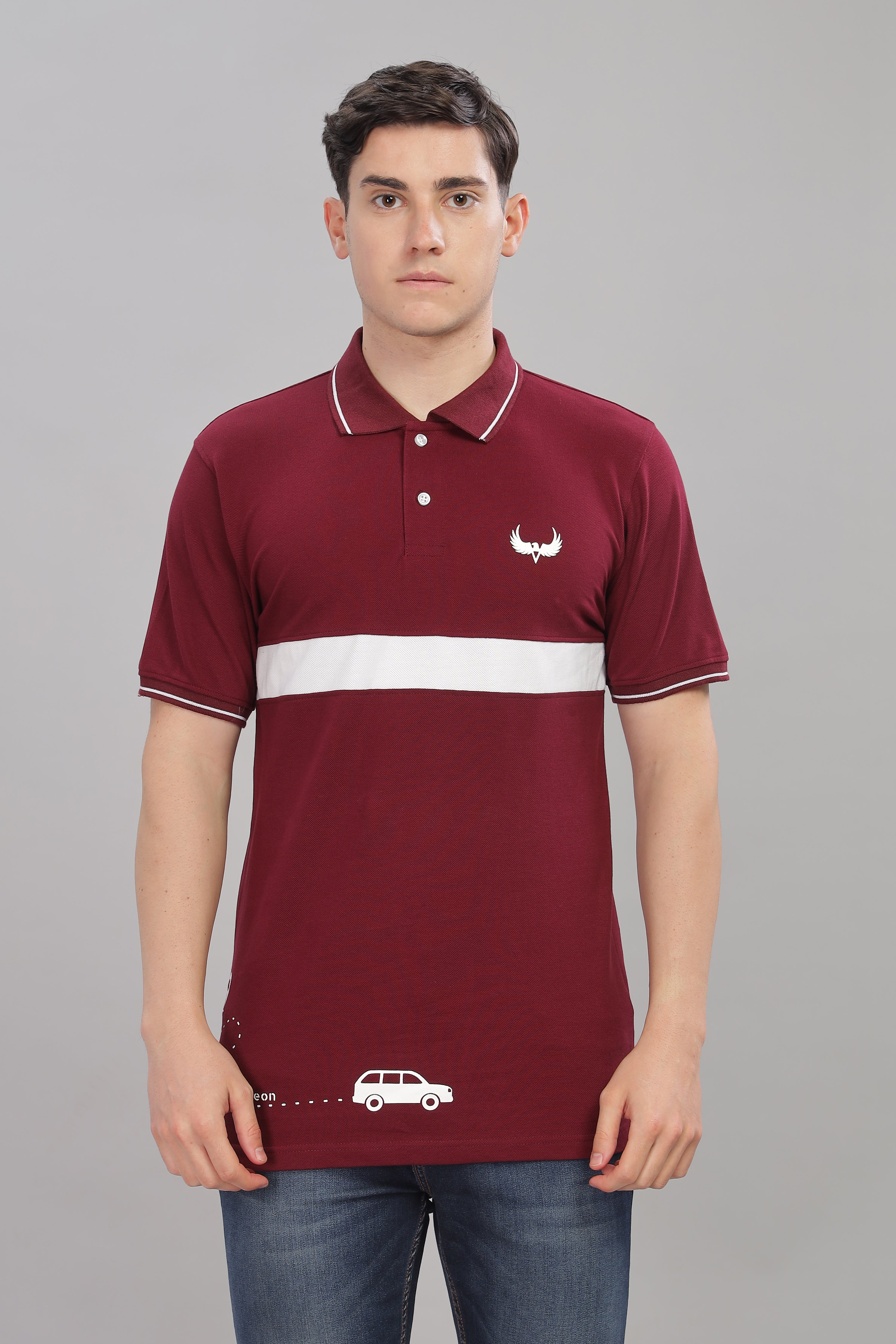 Avenster Men's Maroon Cotton Polo Shirt with White Chest Patch