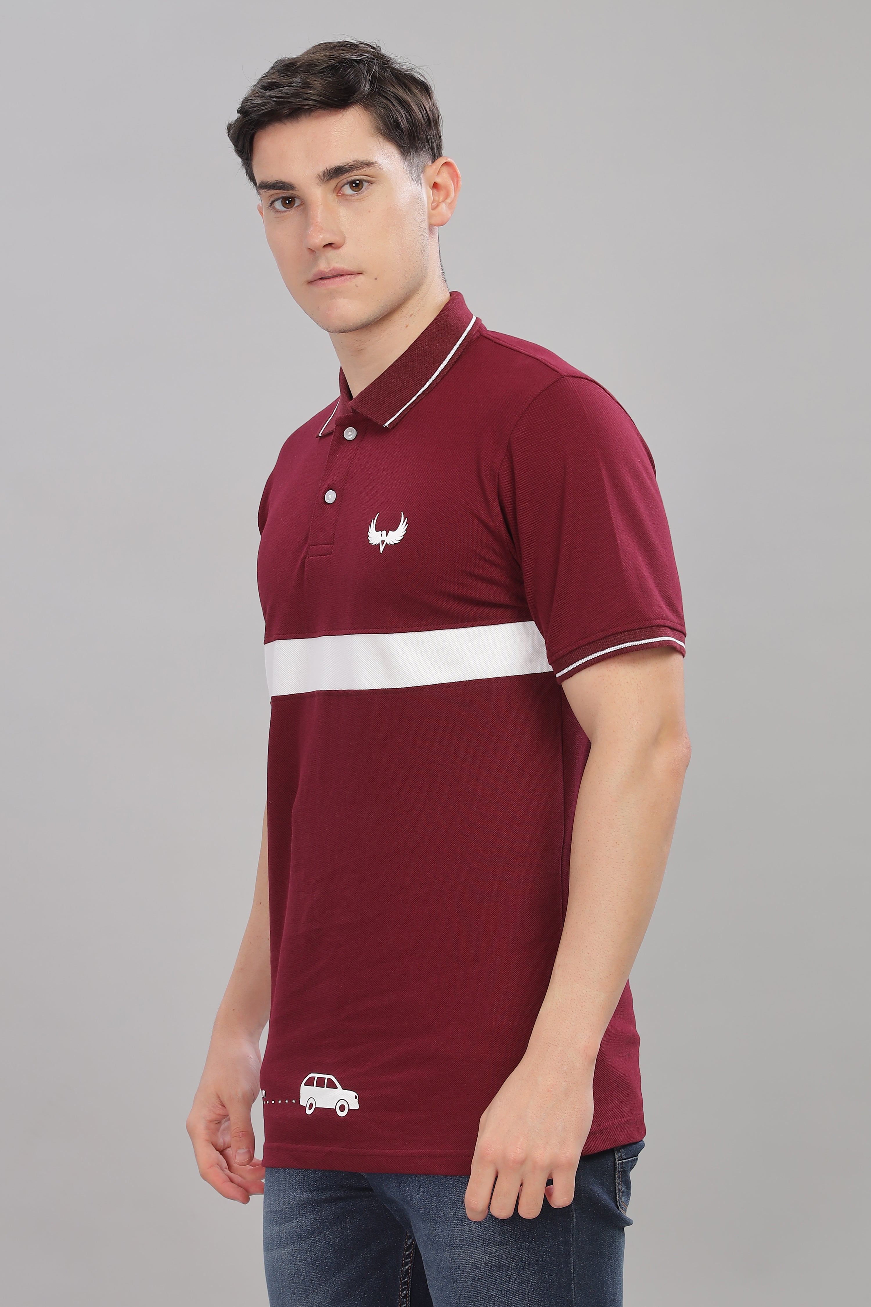 Avenster Men's Maroon Cotton Polo Shirt with White Chest Patch