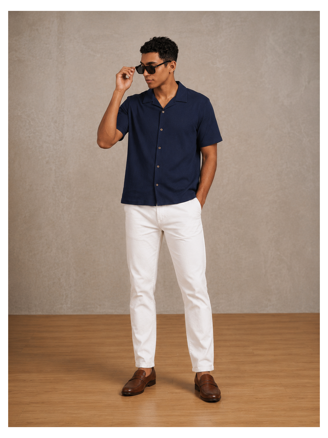 Men's Premium Heavyweight Cotton Cuban Collar Shirt – Midnight Navy