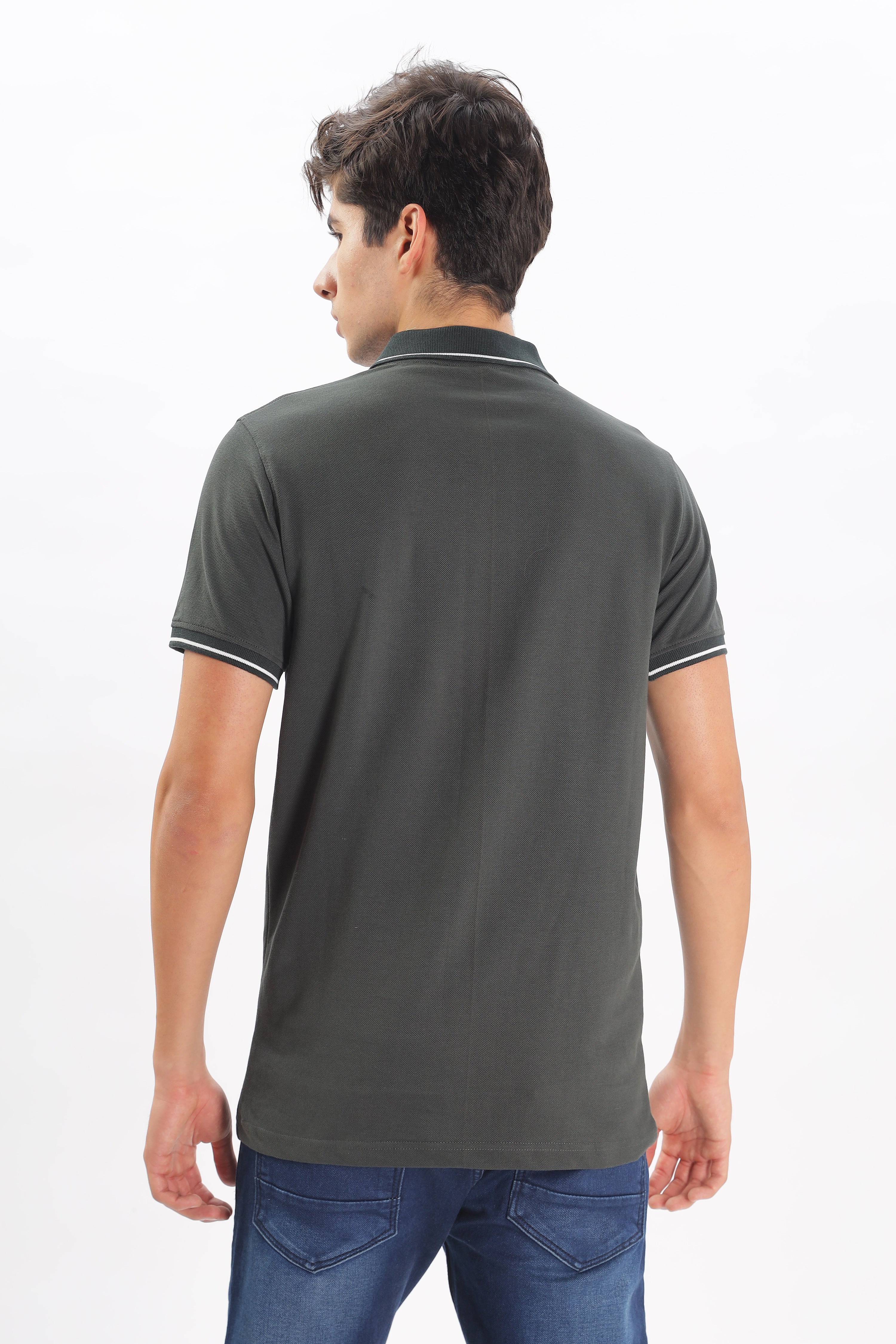 Avenster Men's Olive Green Cotton Polo Shirt