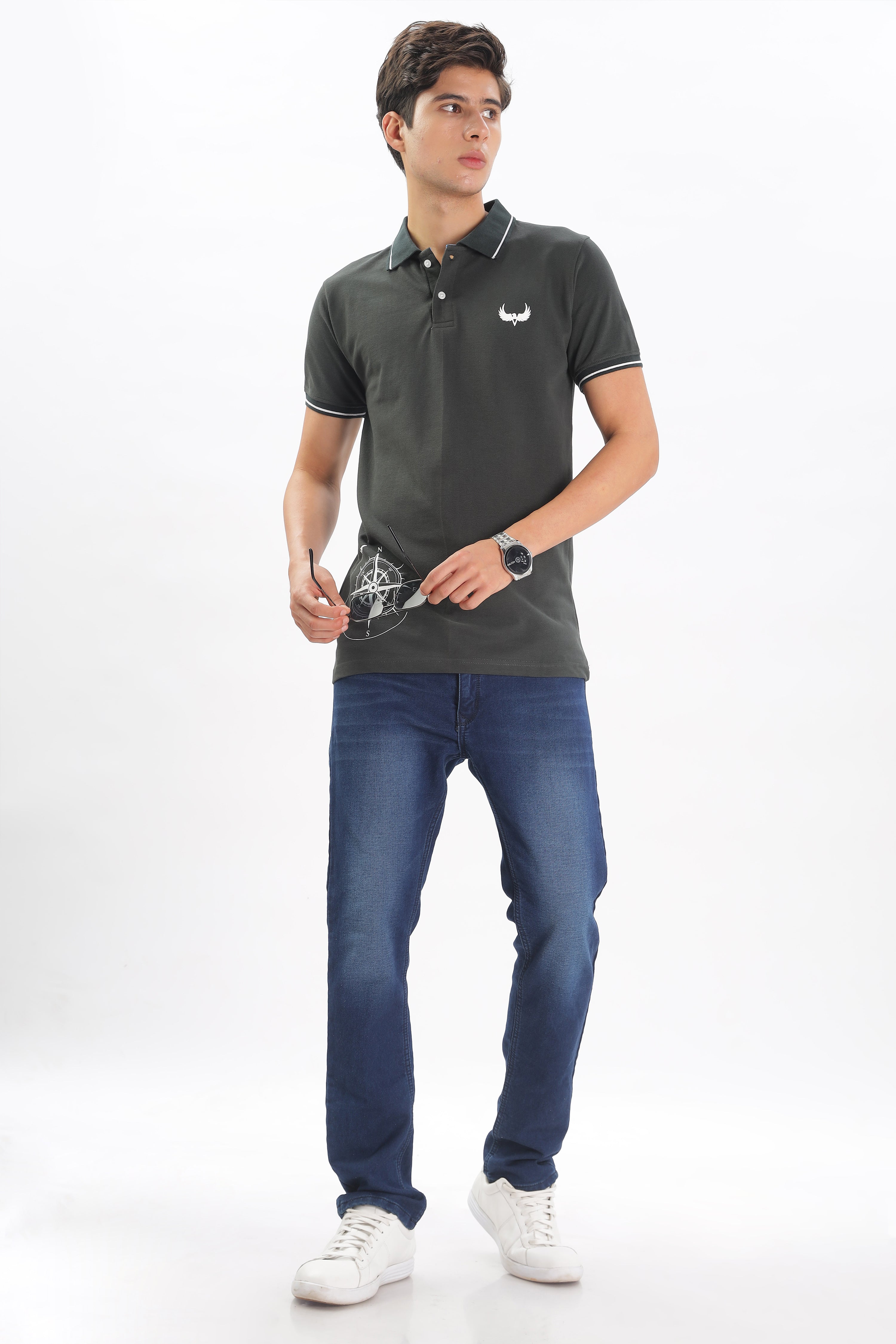 Avenster Men's Olive Green Cotton Polo Shirt