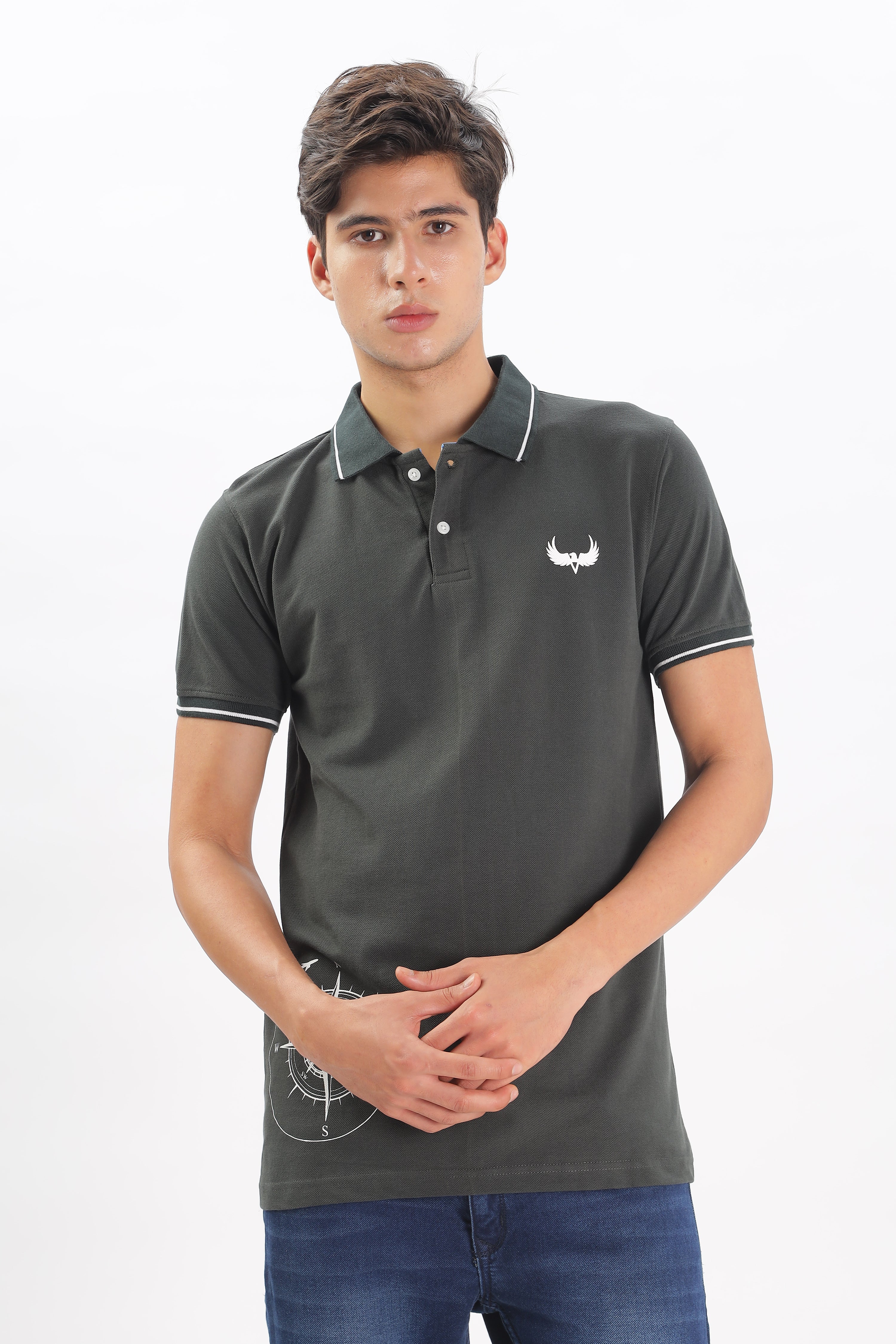 Avenster Men's Olive Green Cotton Polo Shirt