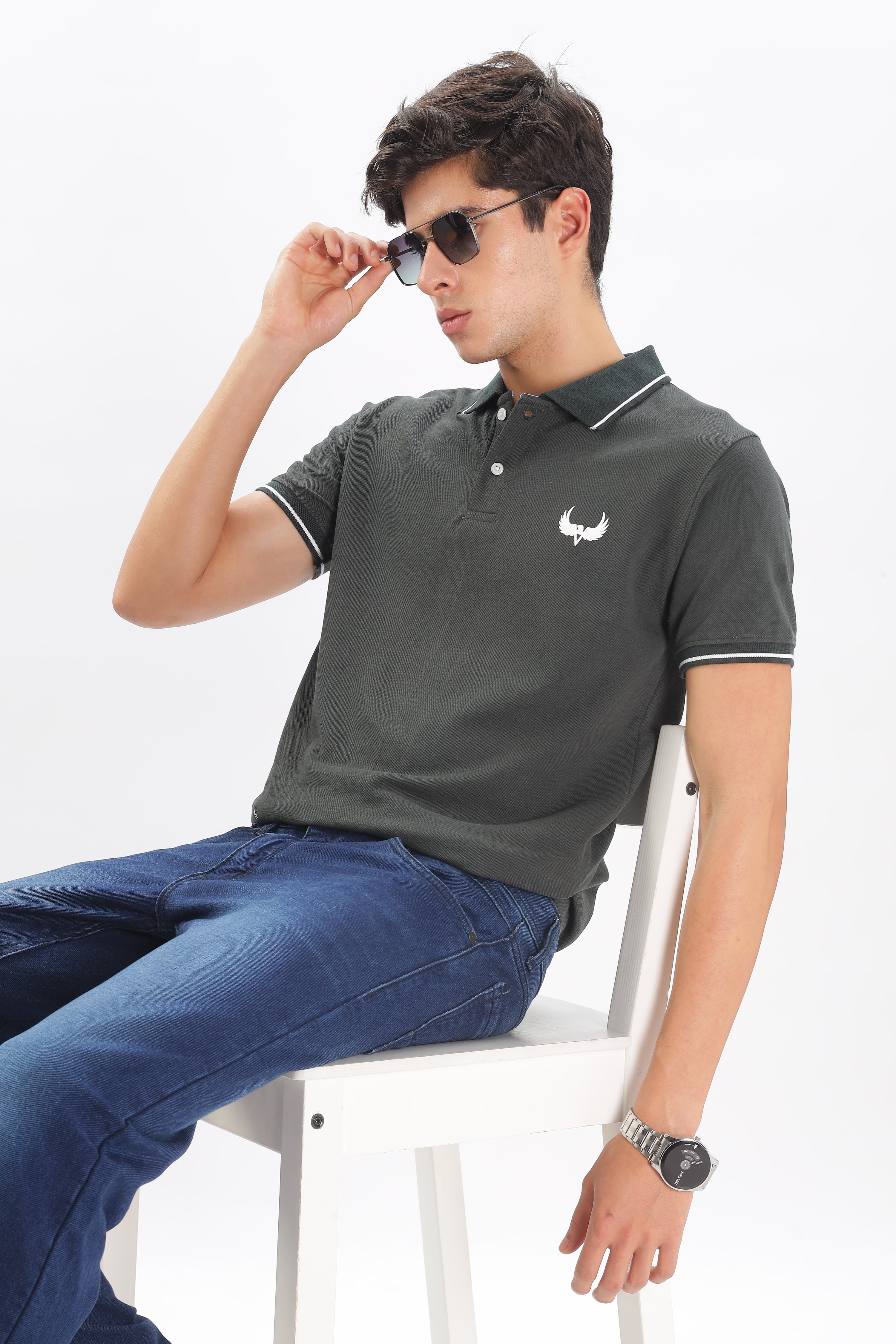 Avenster Men's Olive Green Cotton Polo Shirt
