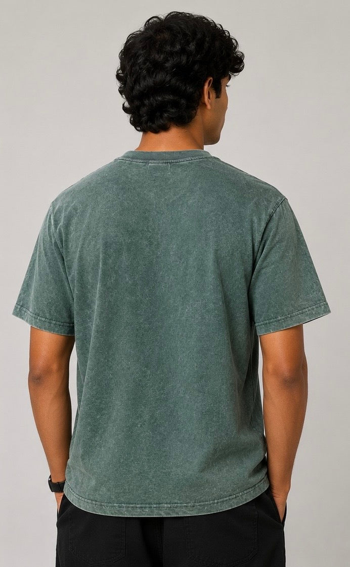 Vintage Sage Green Acid Wash Oversized T-Shirt – 240 GSM | Premium Cotton