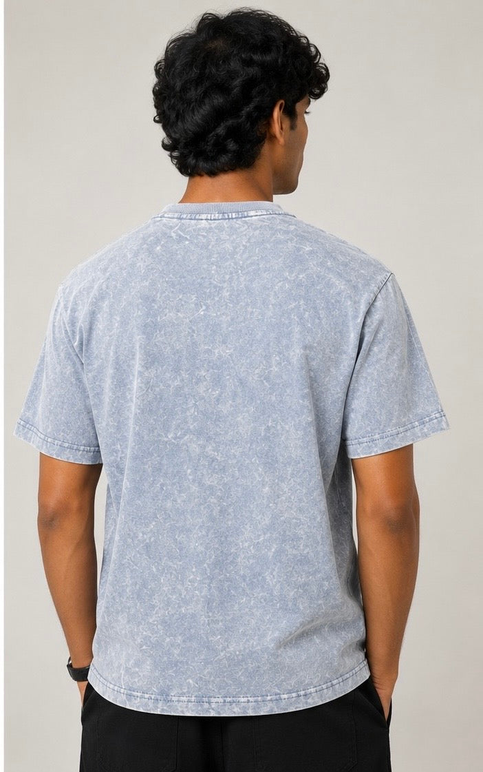 Ice Blue Vintage Acid Wash Oversized T-Shirt – 240 GSM Premium Cotton