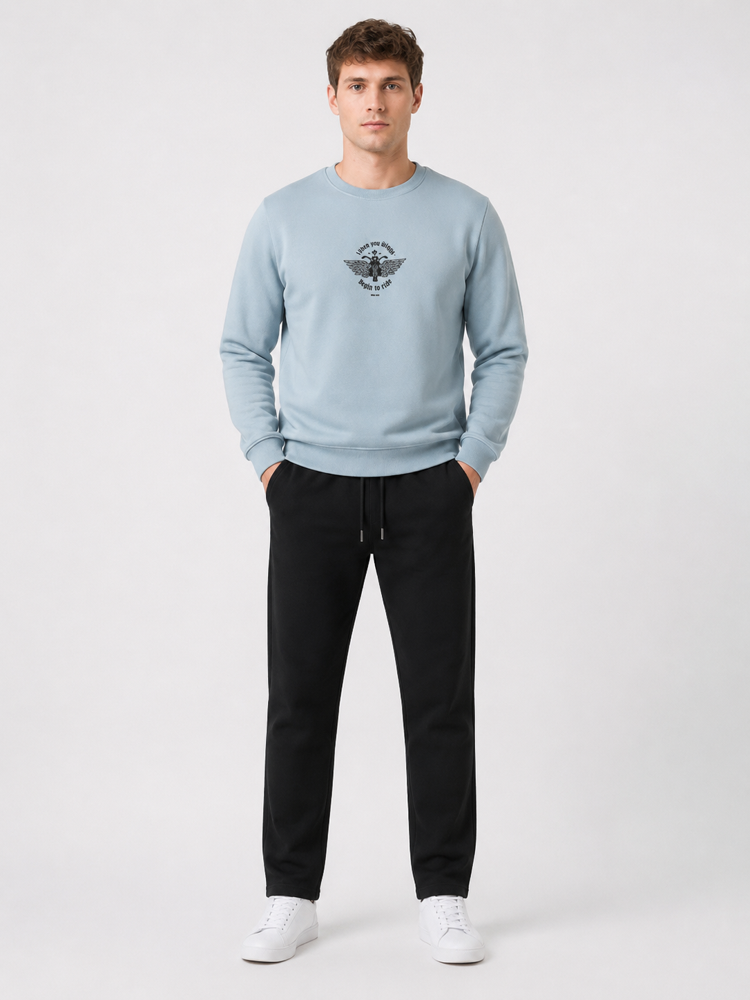 Ice Blue Eagle Rider – 320 GSM Cotton Sweatshirt